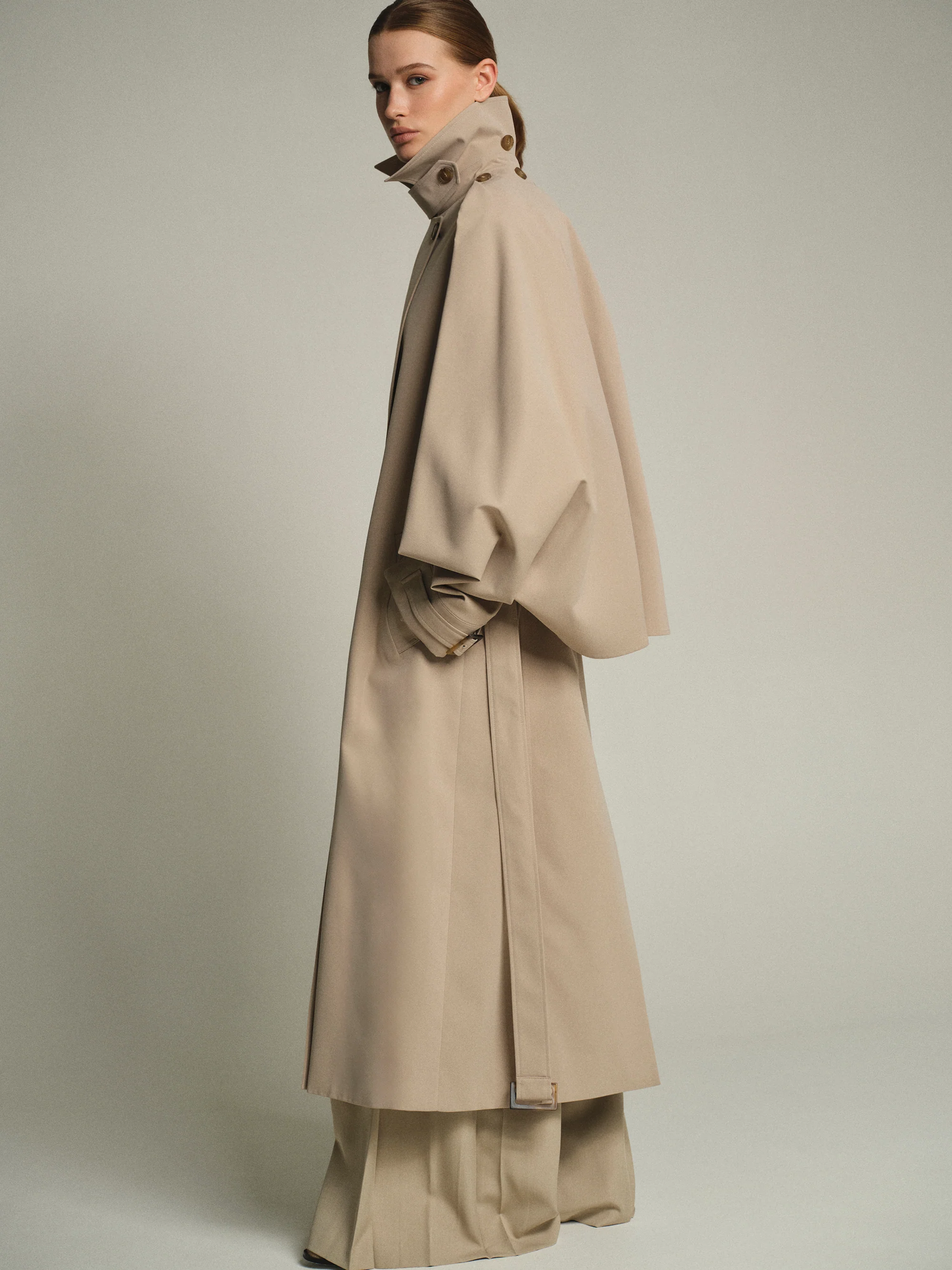 Slit Sleeve Trench Coat, Beige - Image 4