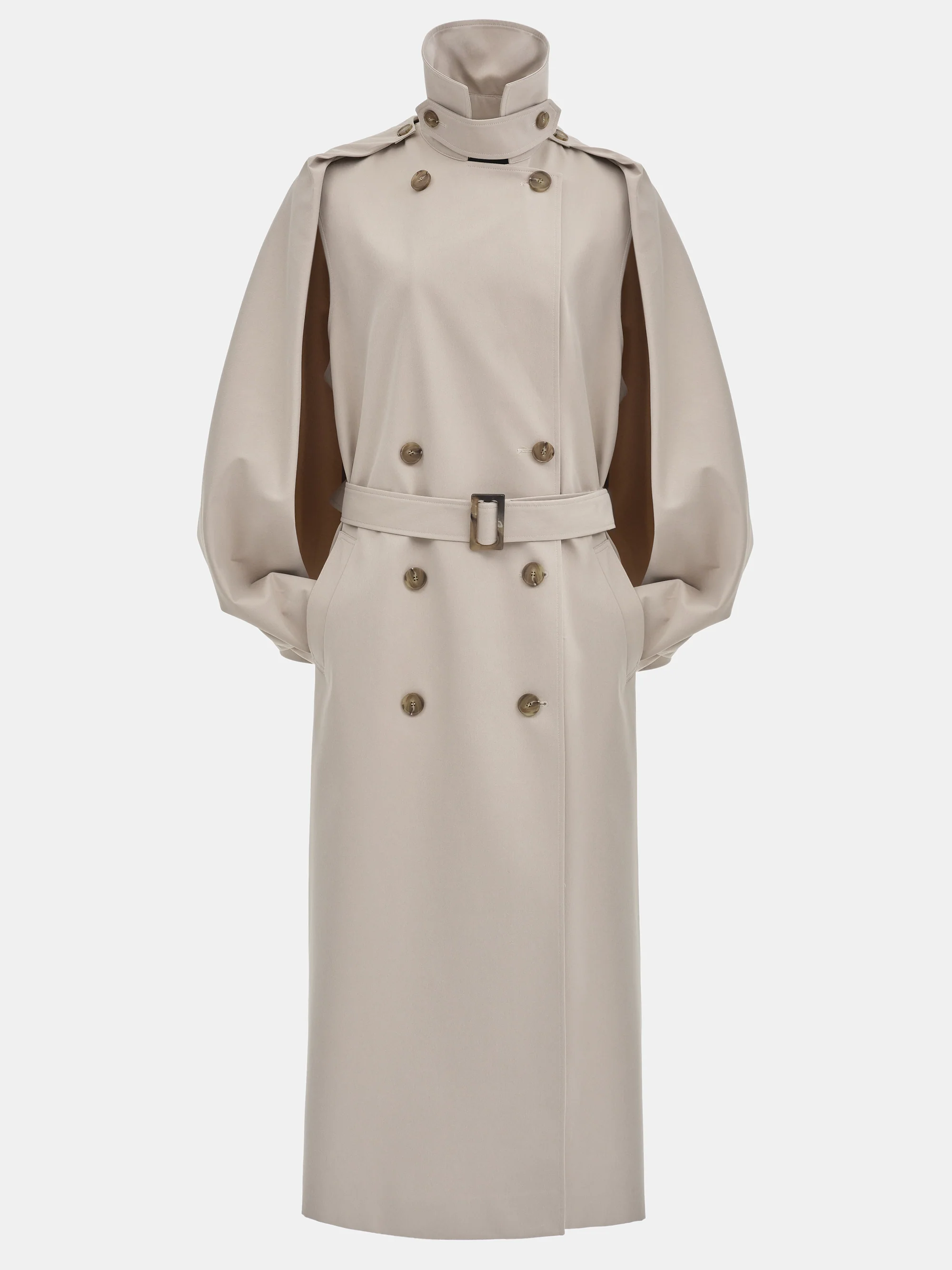 Slit Sleeve Trench Coat, Beige - Image 6