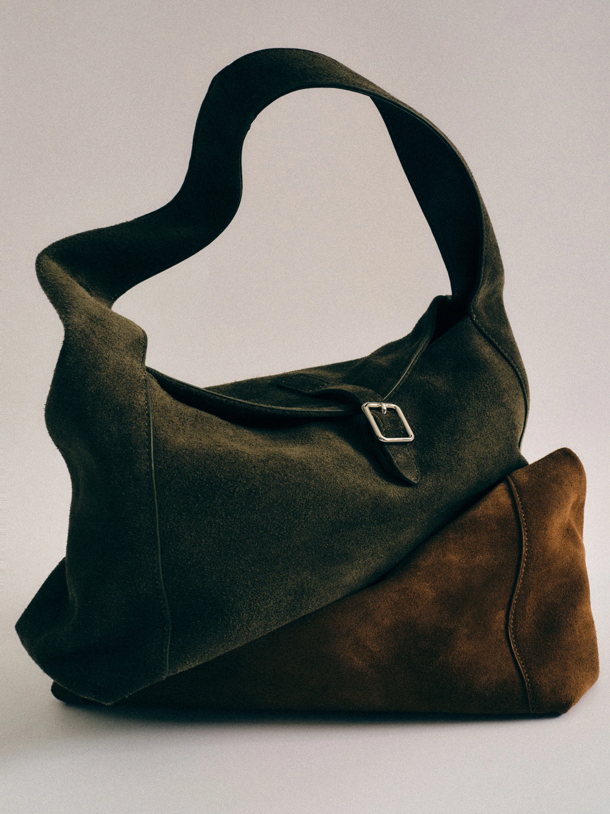 Slouchy Suede Shoulder Bag, Olive