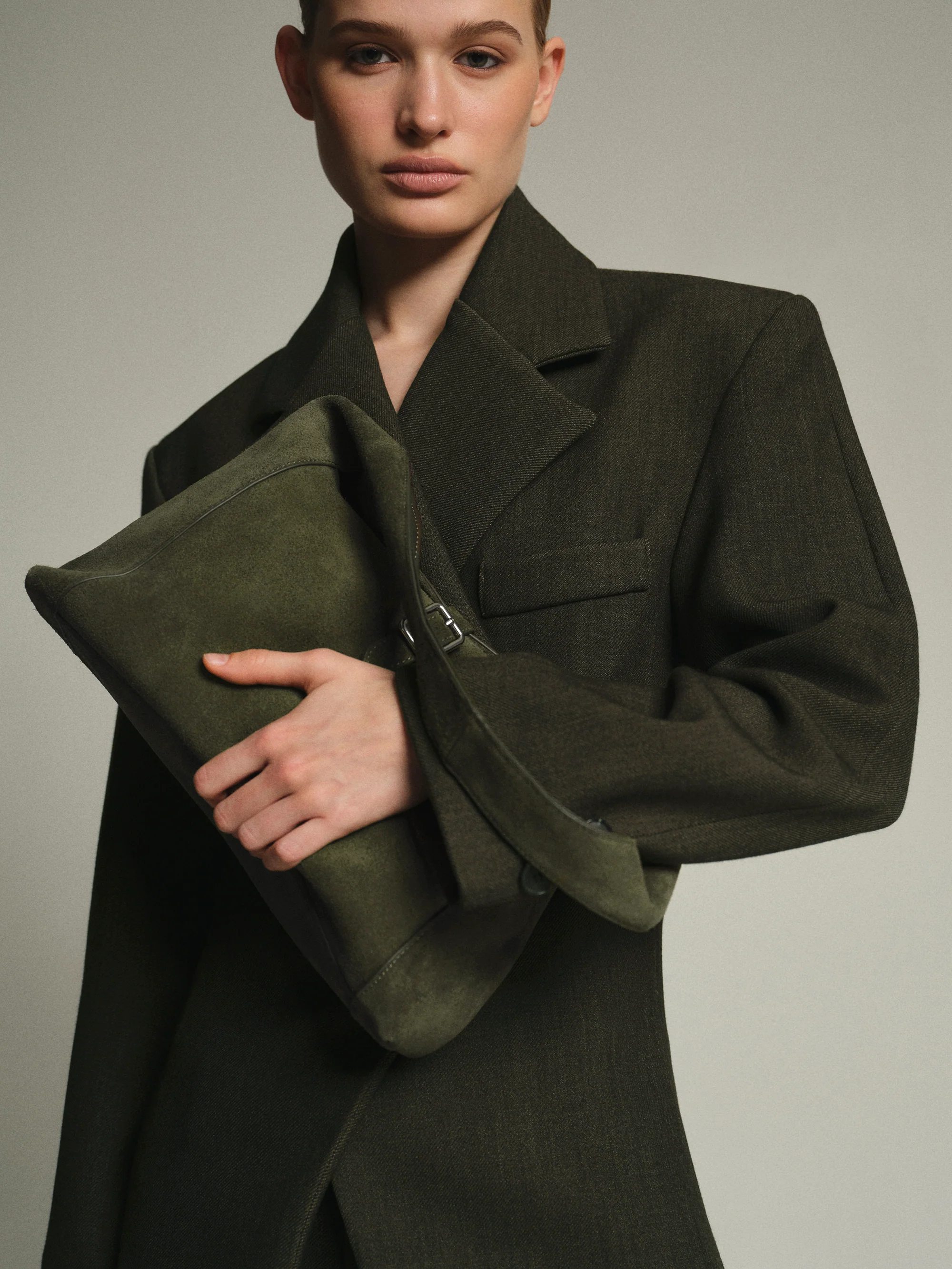 Slouchy Suede Shoulder Bag, Olive - Image 2