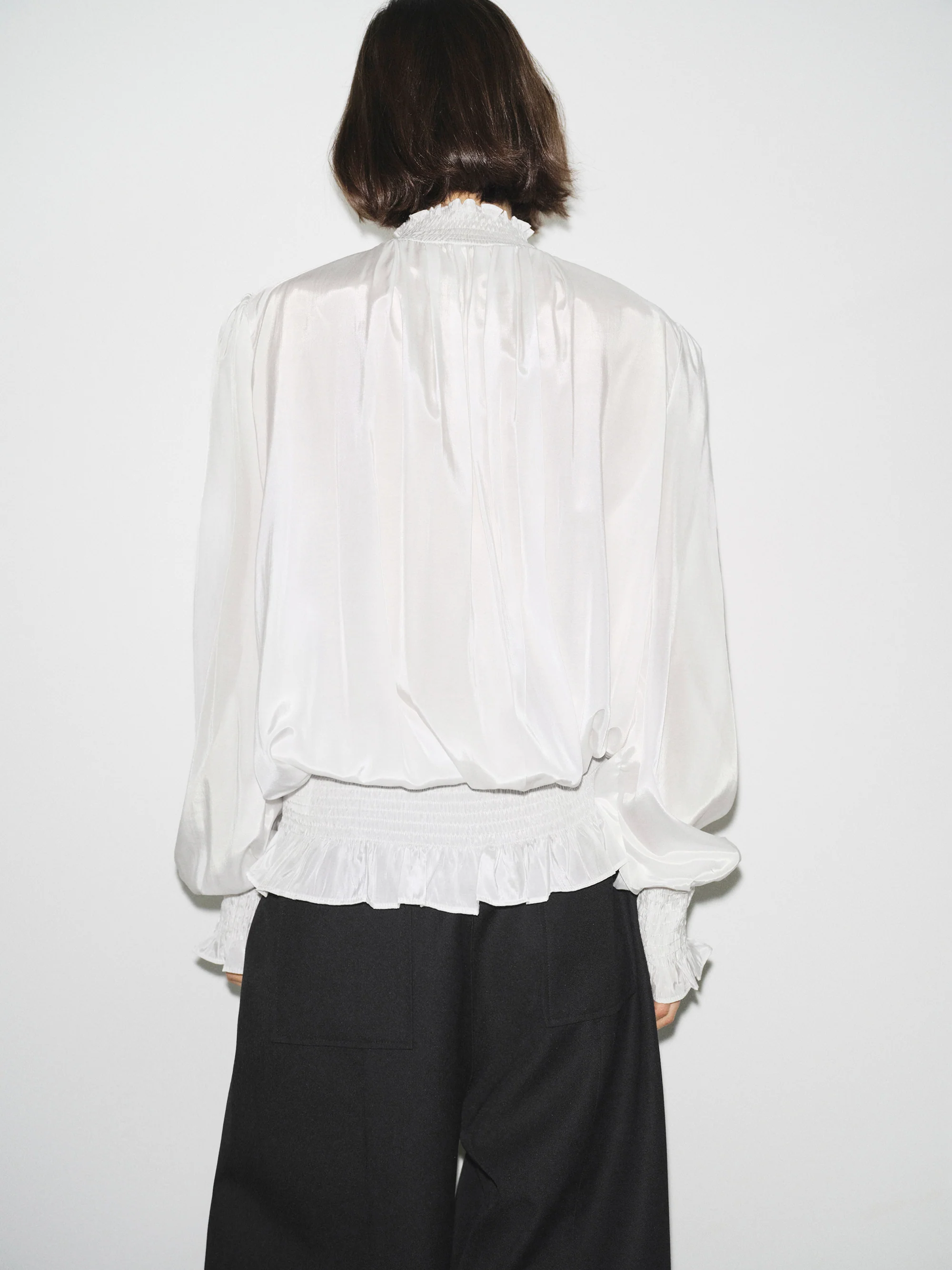 Smocked High-Neck Blouse, Ivory - Image 2