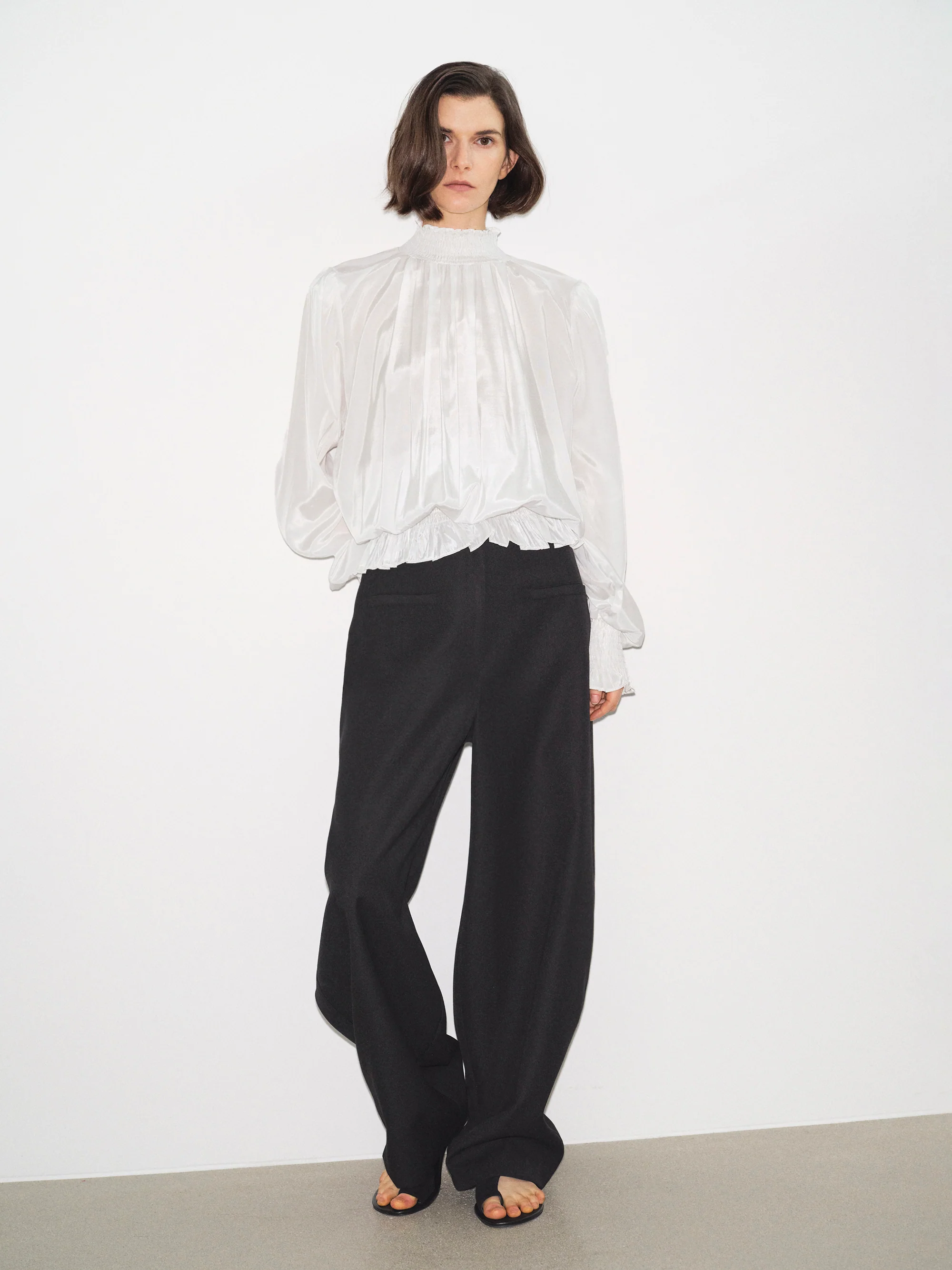 Smocked High-Neck Blouse, Ivory - Image 4