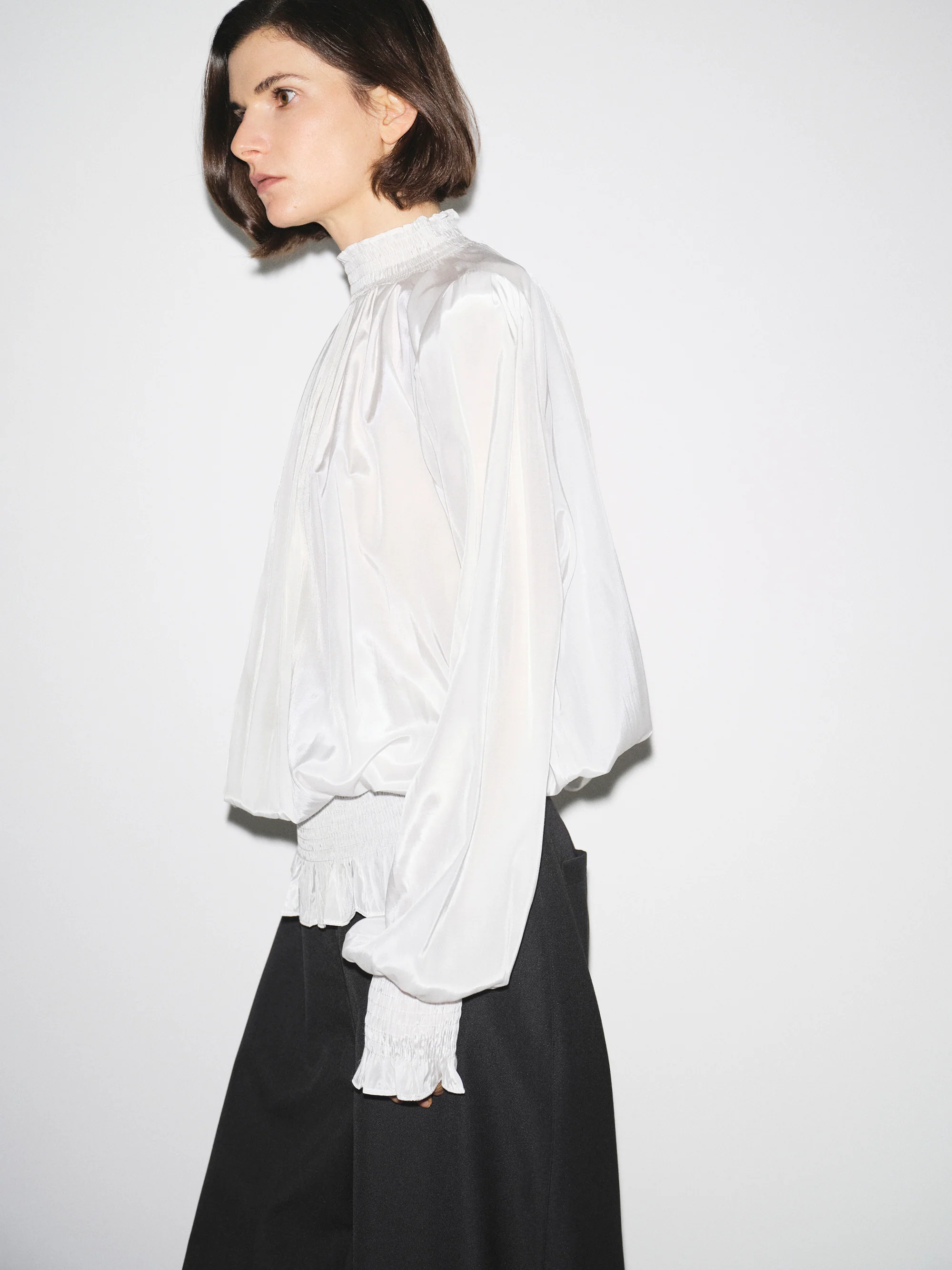 Smocked High-Neck Blouse, Ivory - Image 5