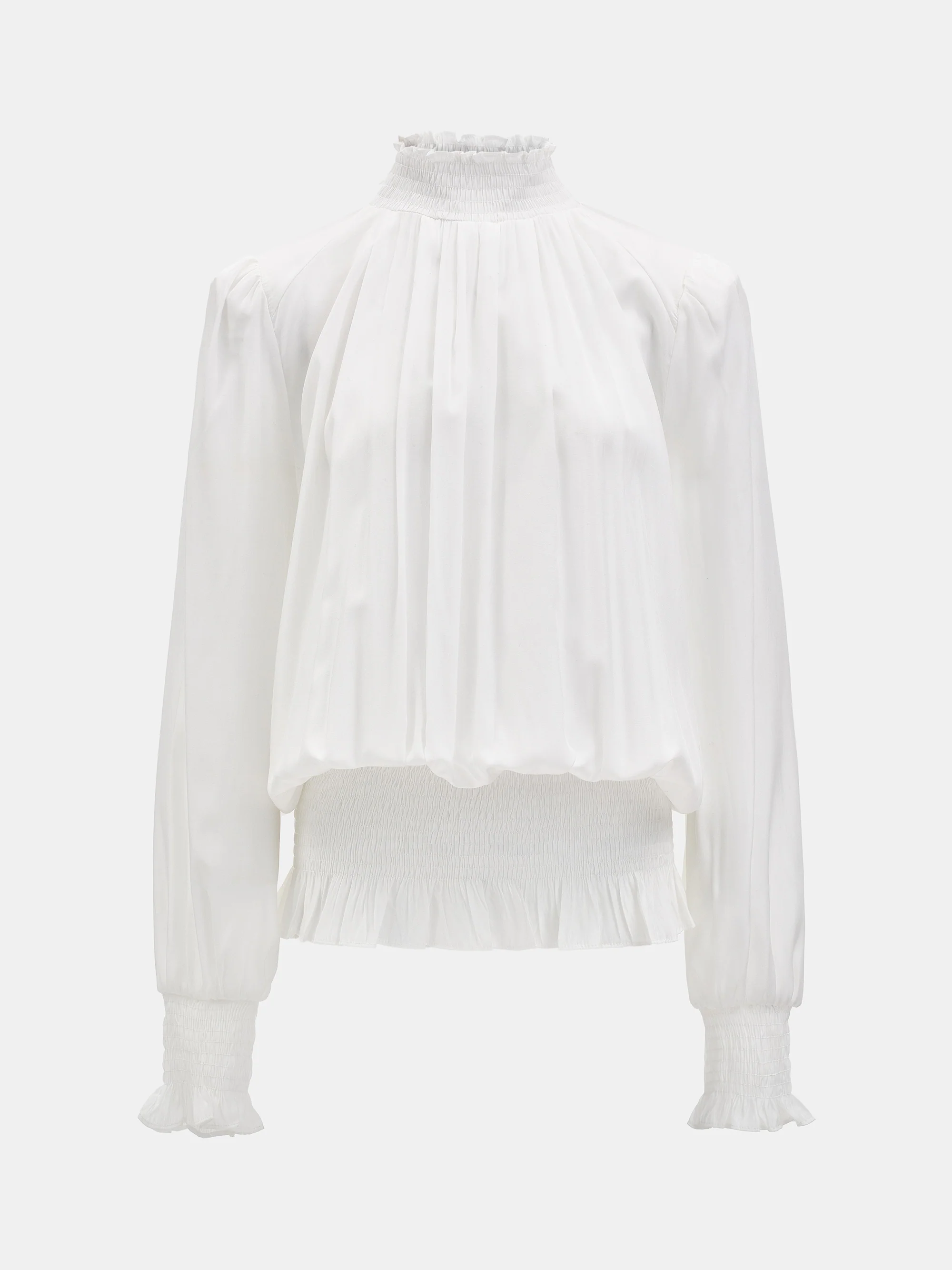 Smocked High-Neck Blouse, Ivory - Image 6