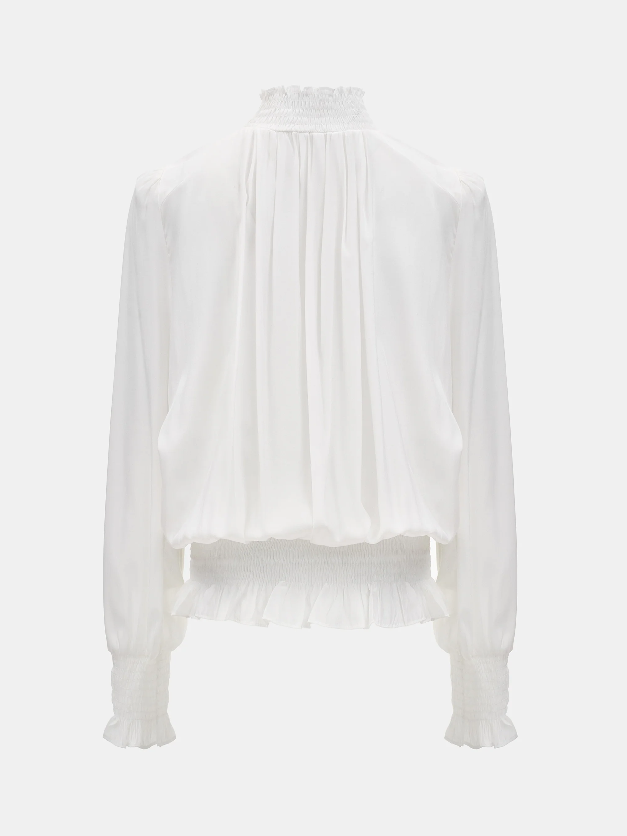 Smocked High-Neck Blouse, Ivory - Image 7