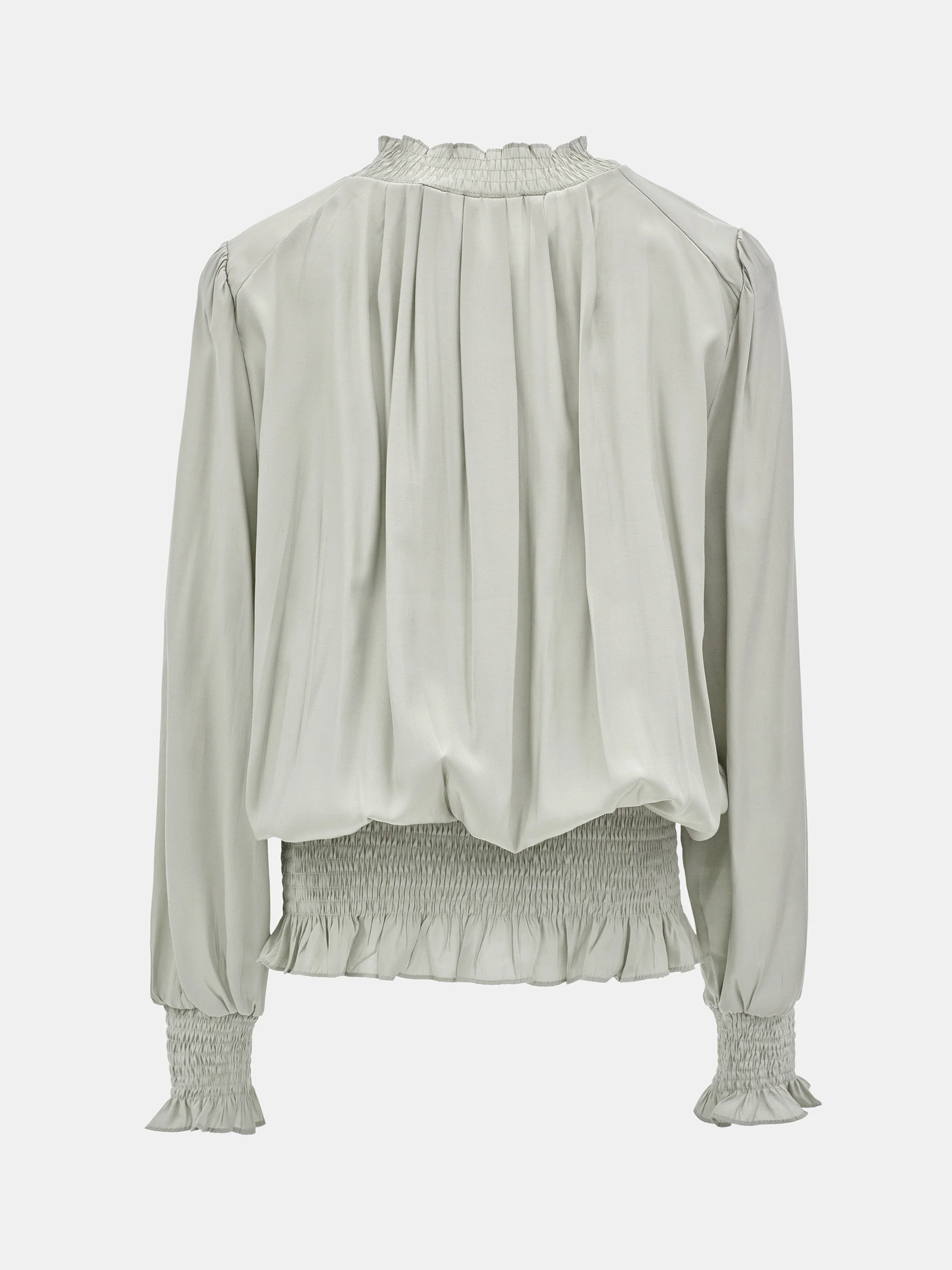 Smocked High-Neck Blouse, Khaki - Image 7