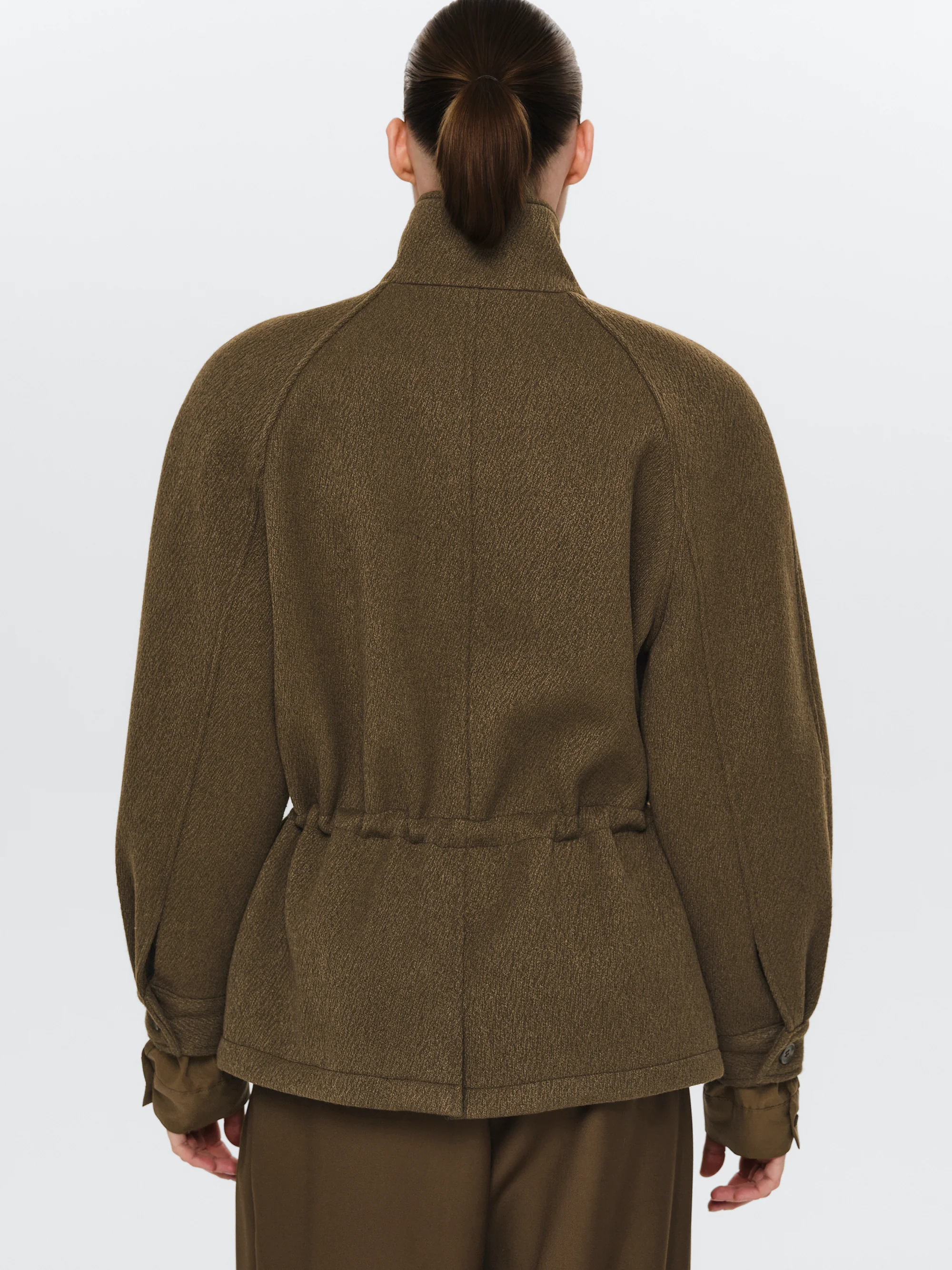 Stand Collar Field Wool Jacket, Brown - Image 4