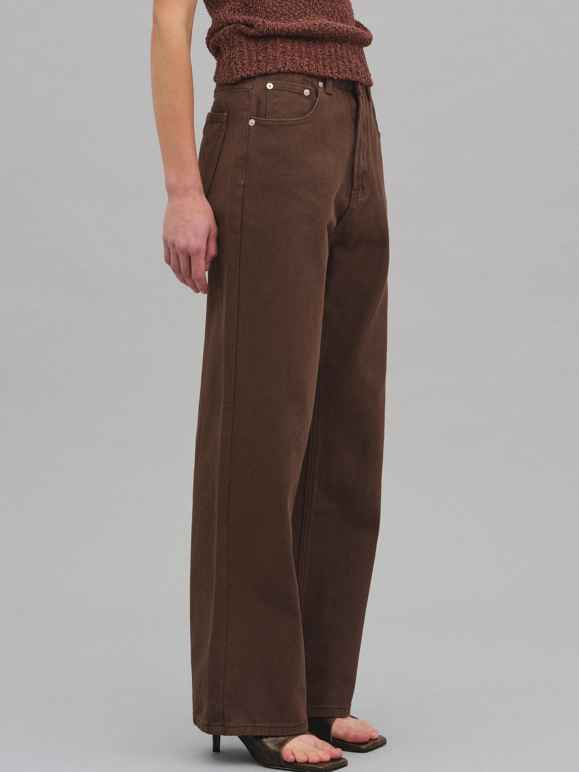 Straight Cotton Pants, Chocolate - Image 2