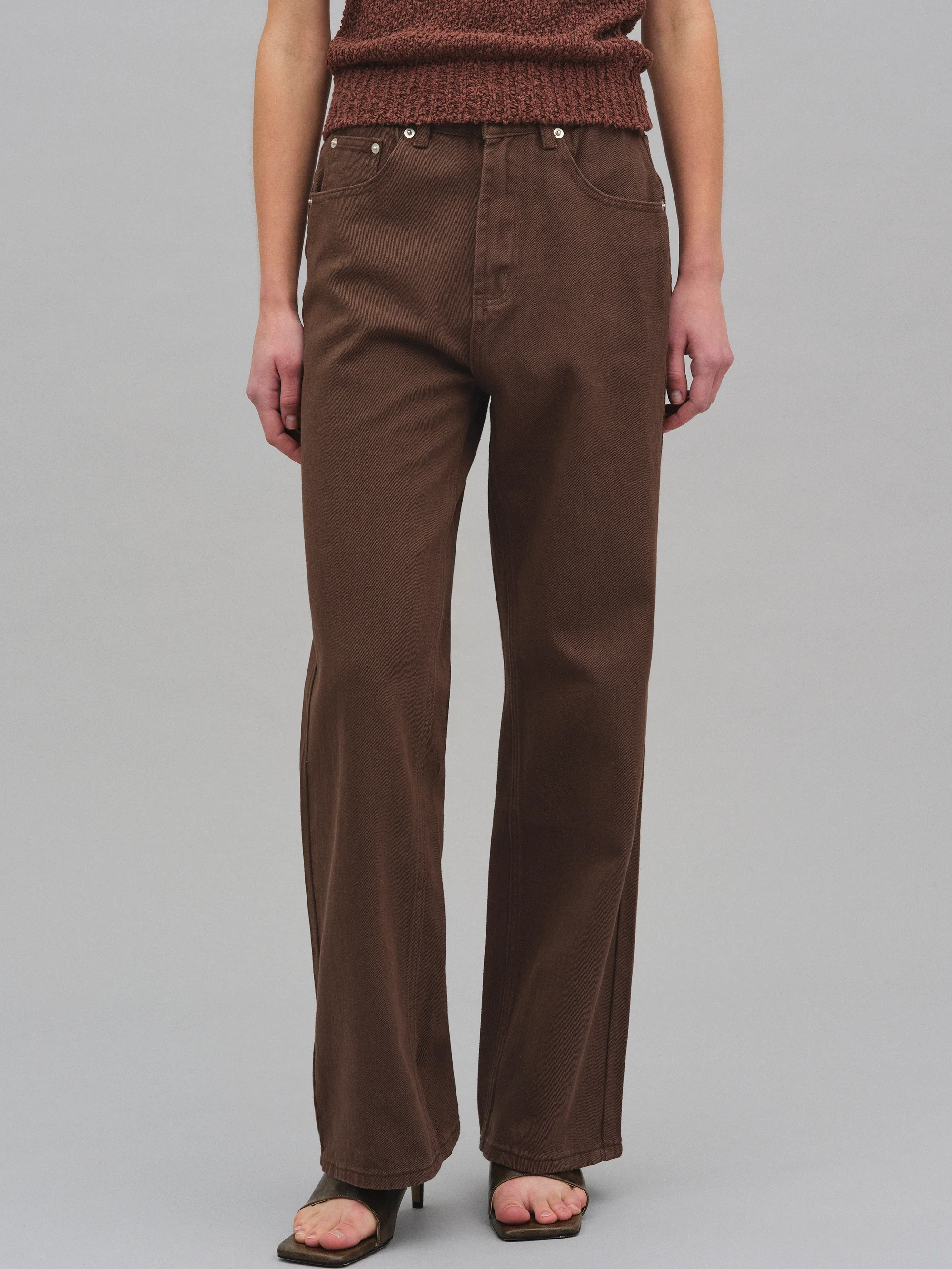 Straight Cotton Pants, Chocolate - Image 3