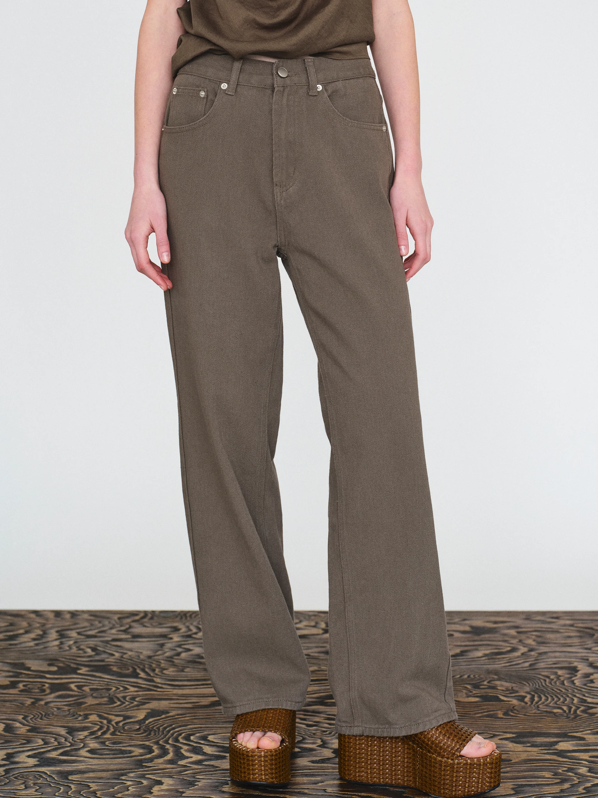 Straight Cotton Pants, Mud