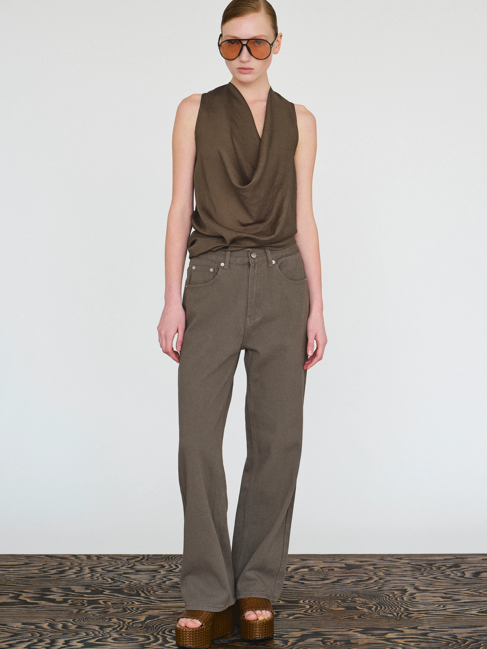 Straight Cotton Pants, Mud - Image 3