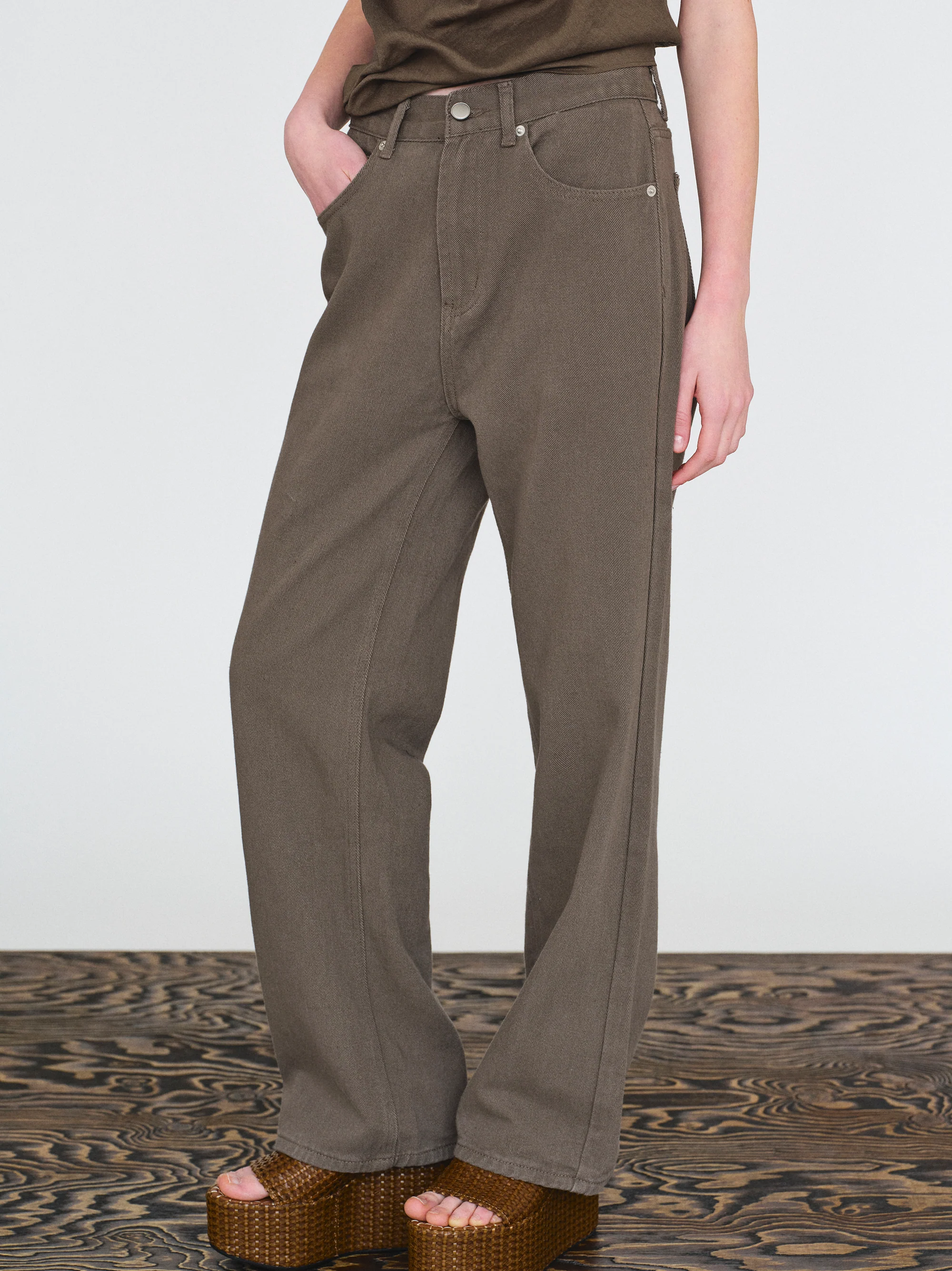 Straight Cotton Pants, Mud - Image 4