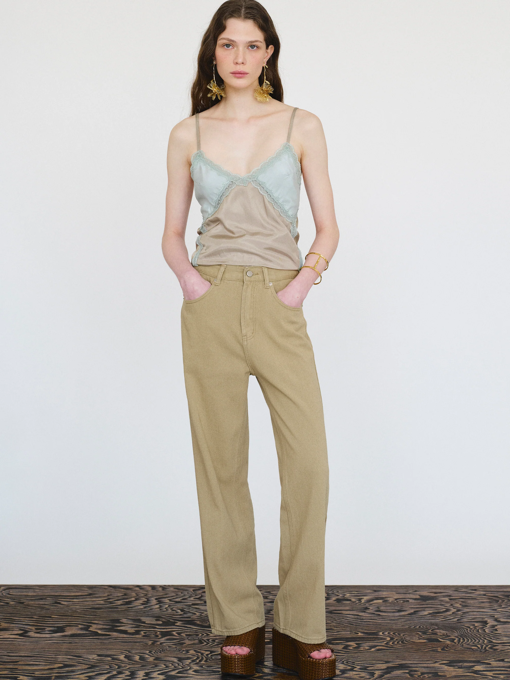 Straight Cotton Pants, Sand - Image 2