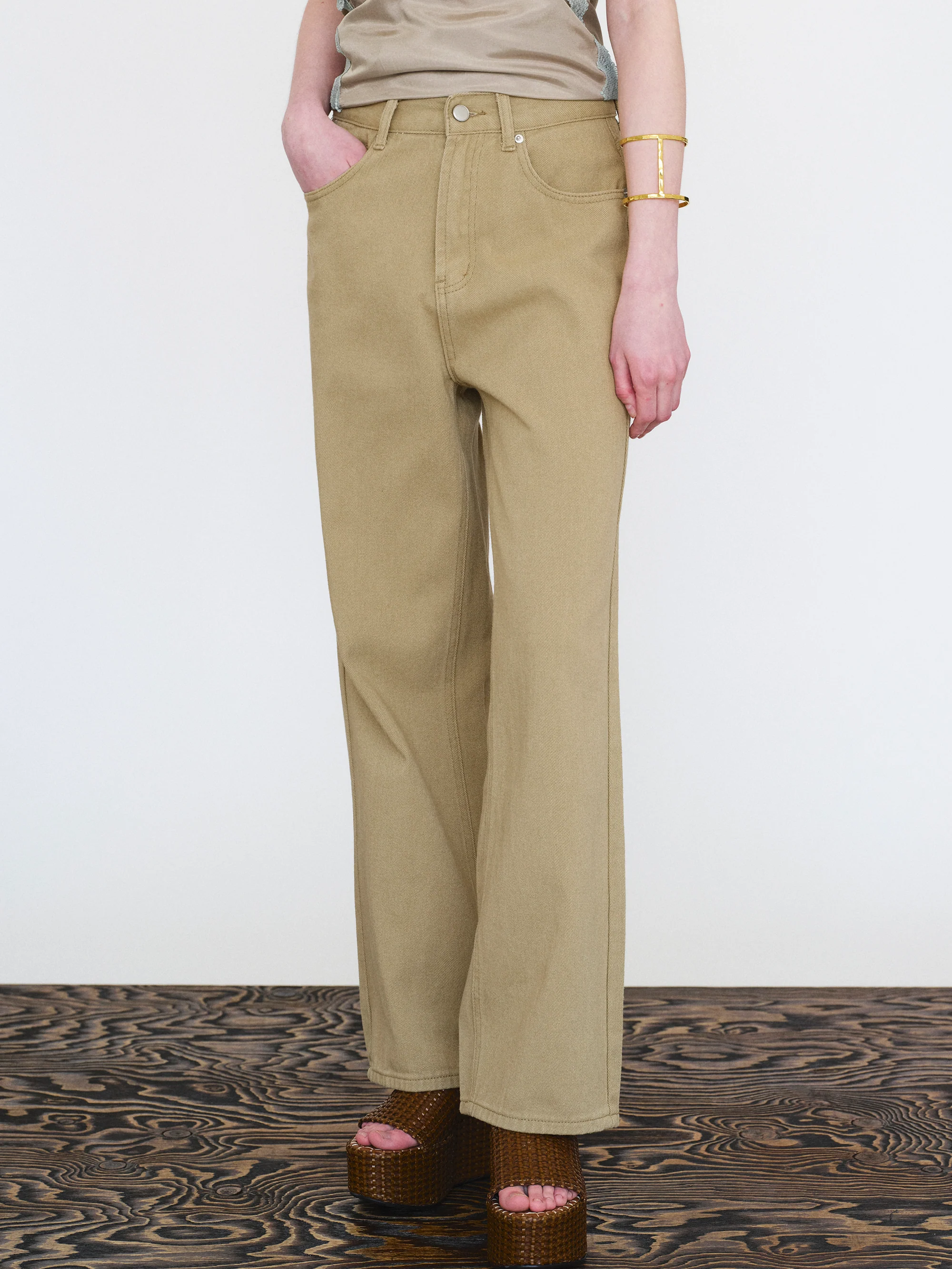 Straight Cotton Pants, Sand - Image 3