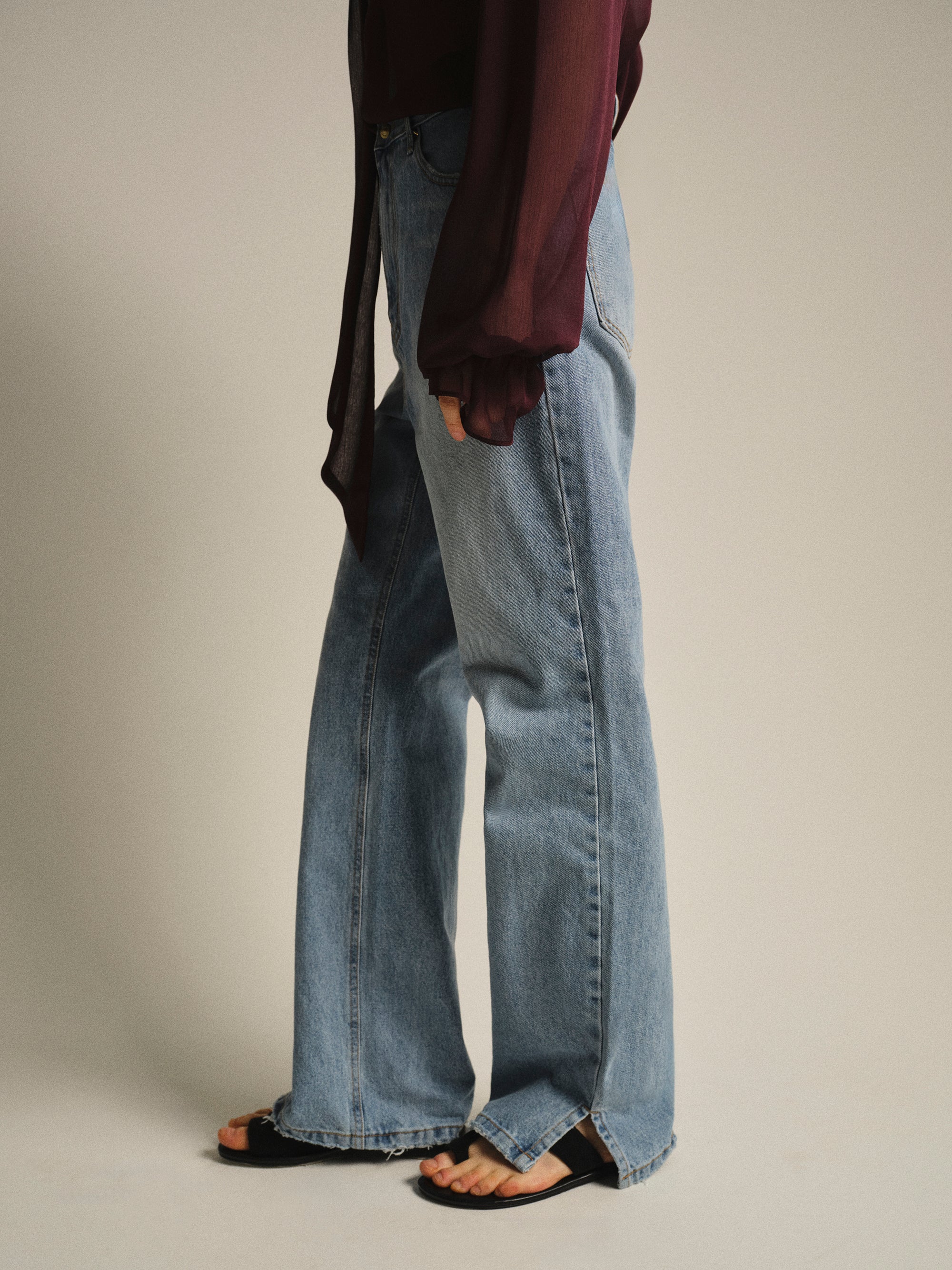 Straight-Leg Side Slit Jeans, Light Blue - Image 2