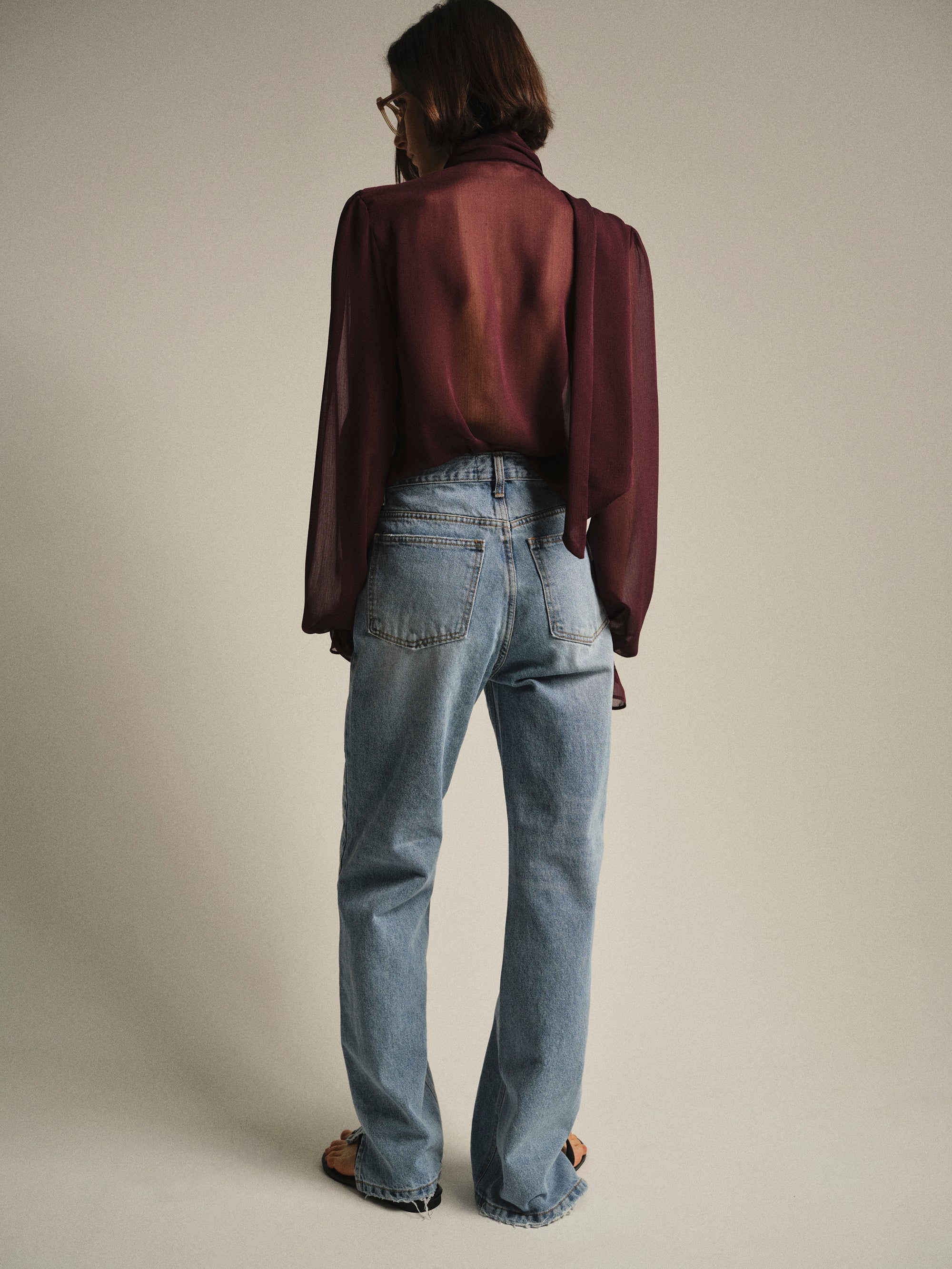 Straight-Leg Side Slit Jeans, Light Blue - Image 3