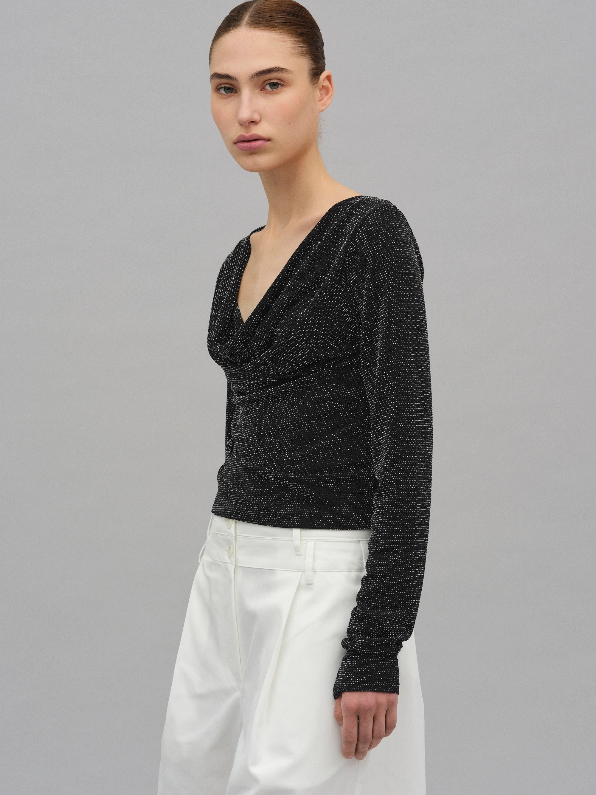 Strass Draped Top, Black - Image 5