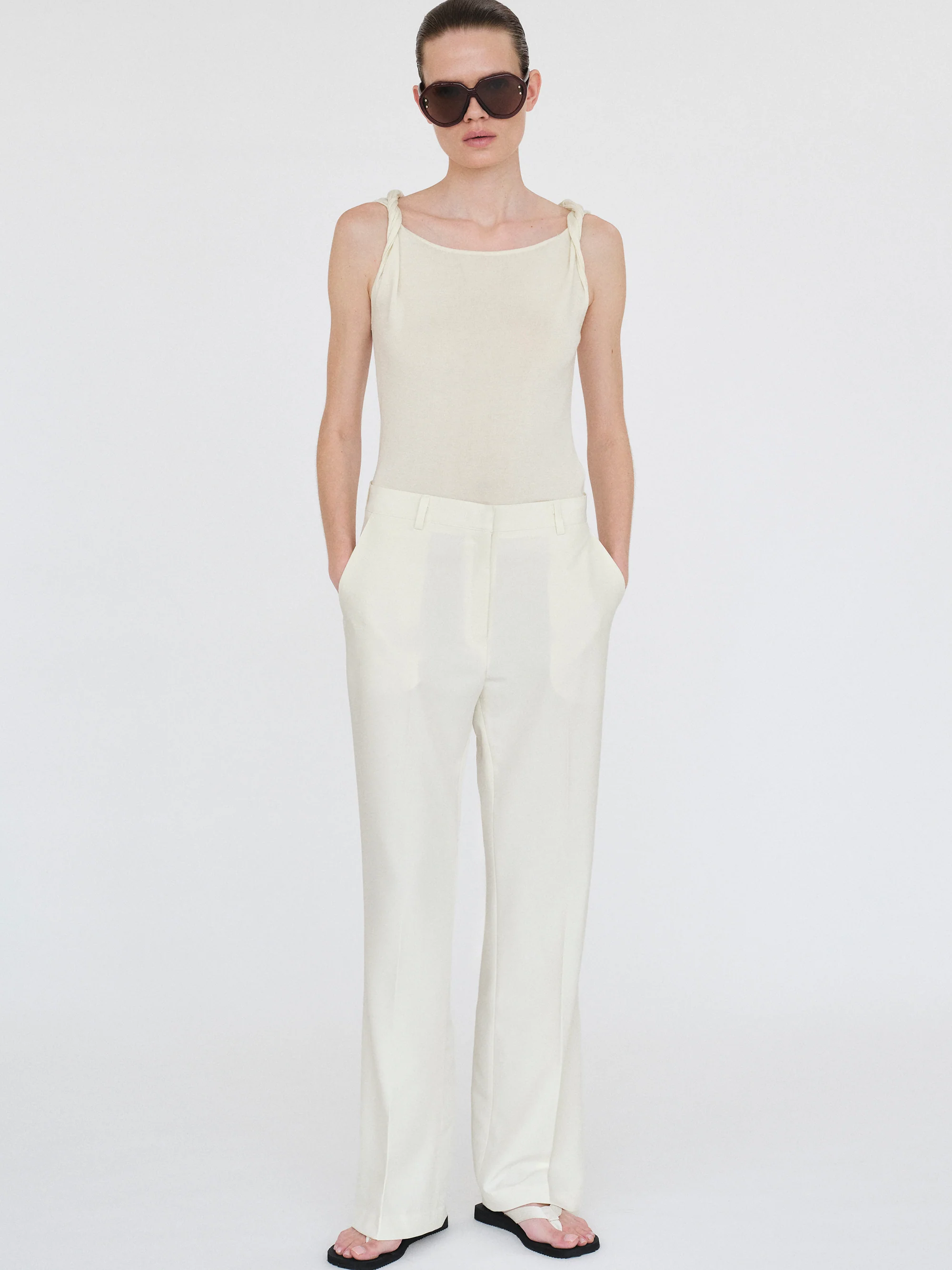 Streamlined Boot-Cut Trousers, Ivory - Image 2