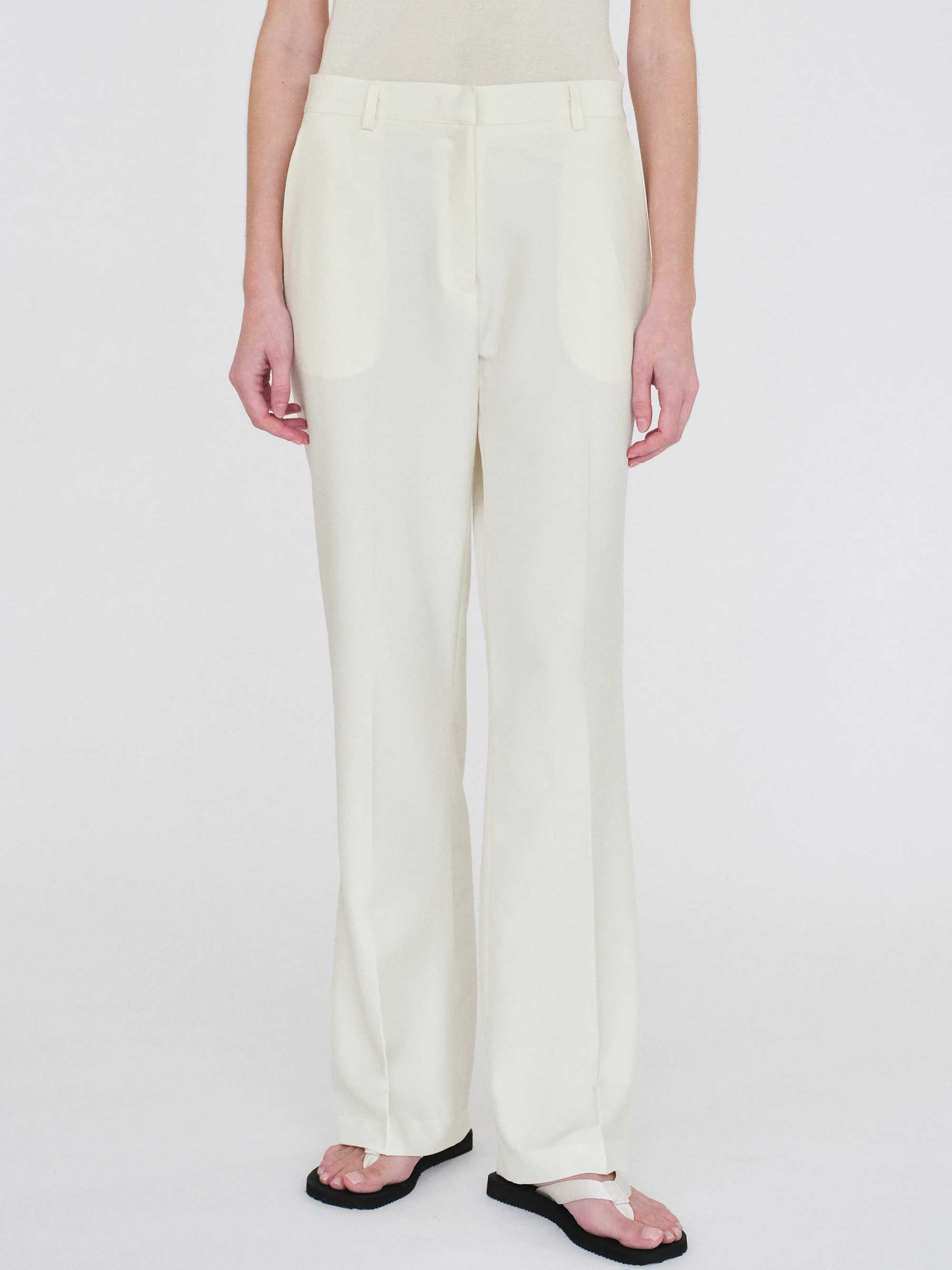 Streamlined Boot-Cut Trousers, Ivory - Image 3