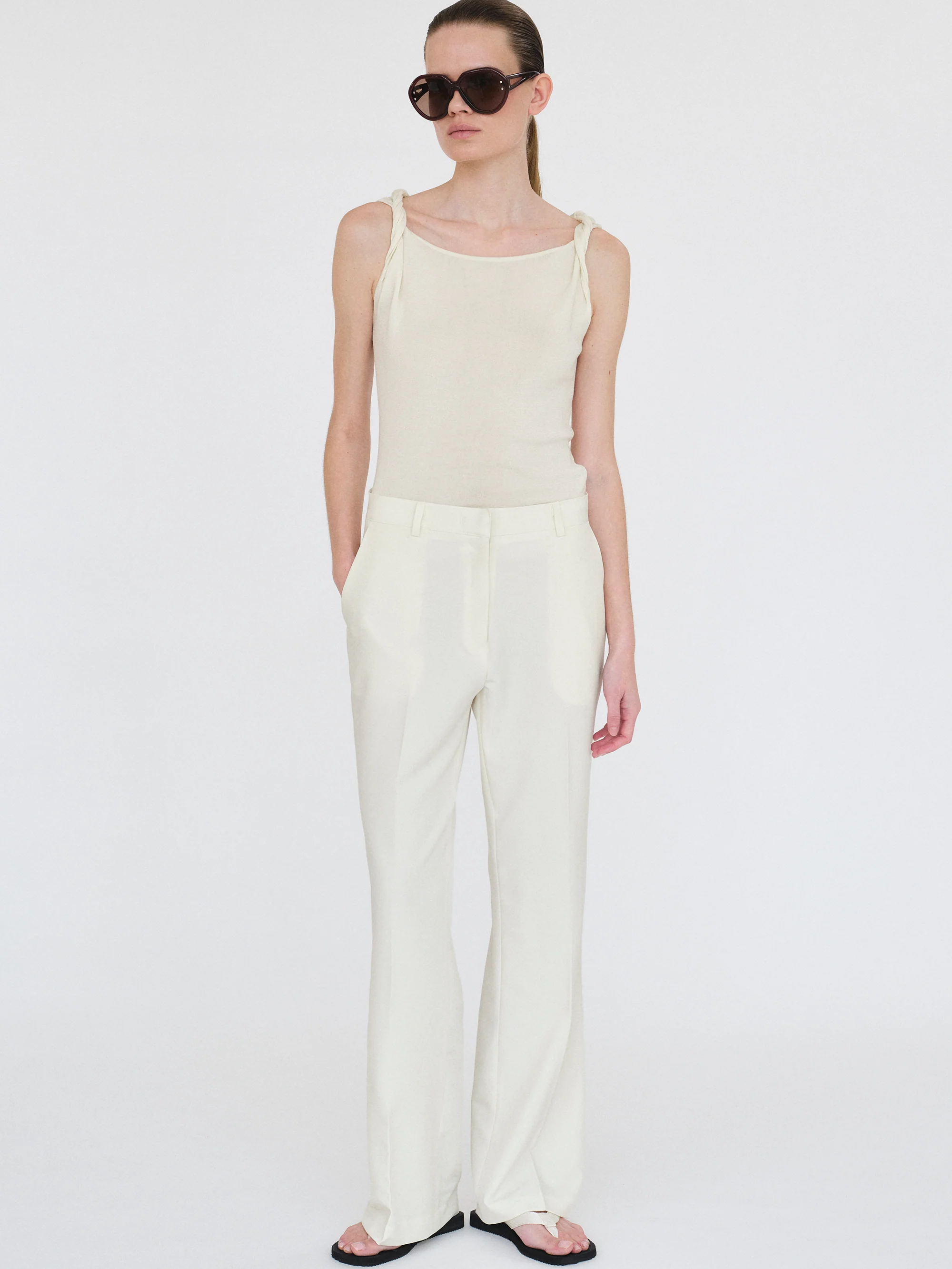 Streamlined Boot-Cut Trousers, Ivory - Image 4
