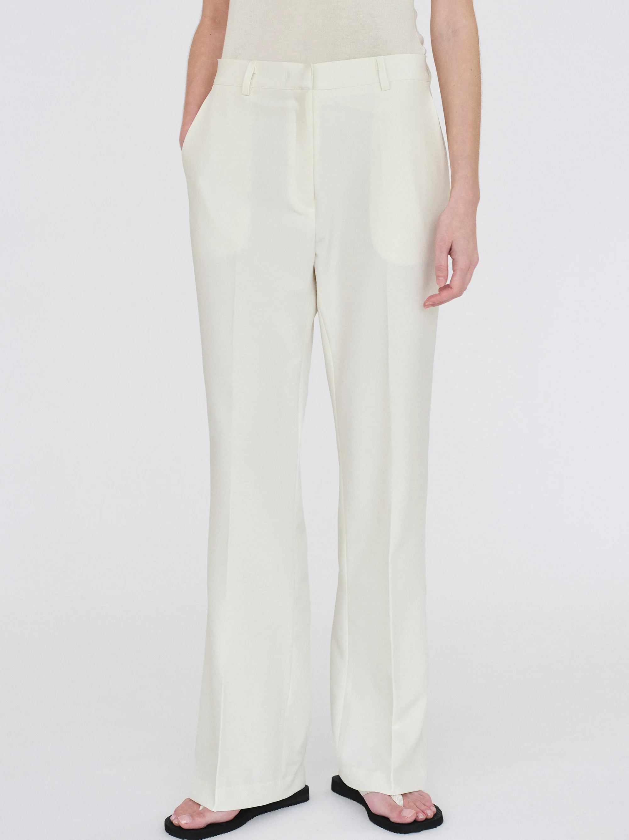 Streamlined Boot-Cut Trousers, Ivory - Image 6