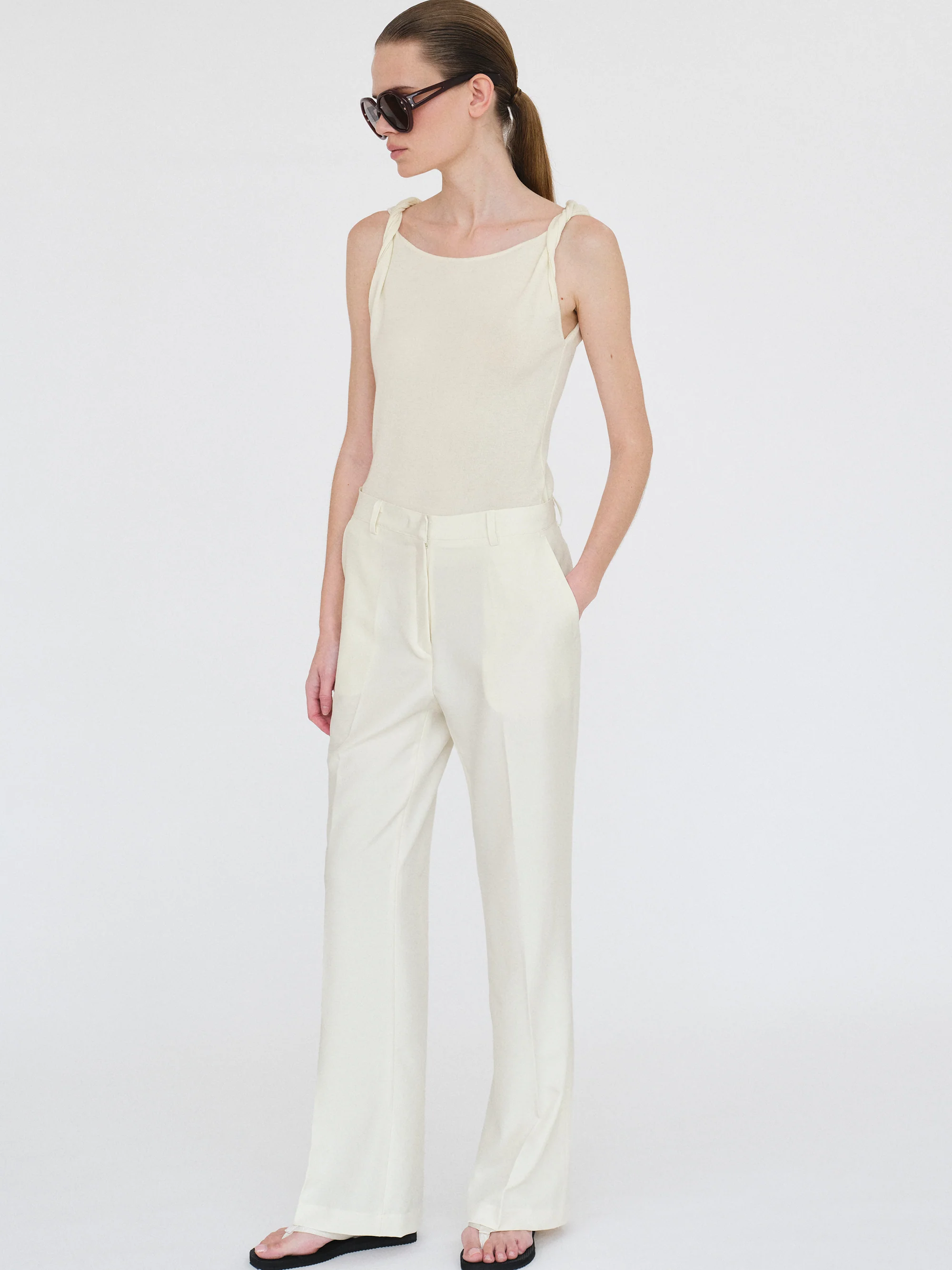 Streamlined Boot-Cut Trousers, Ivory - Image 7