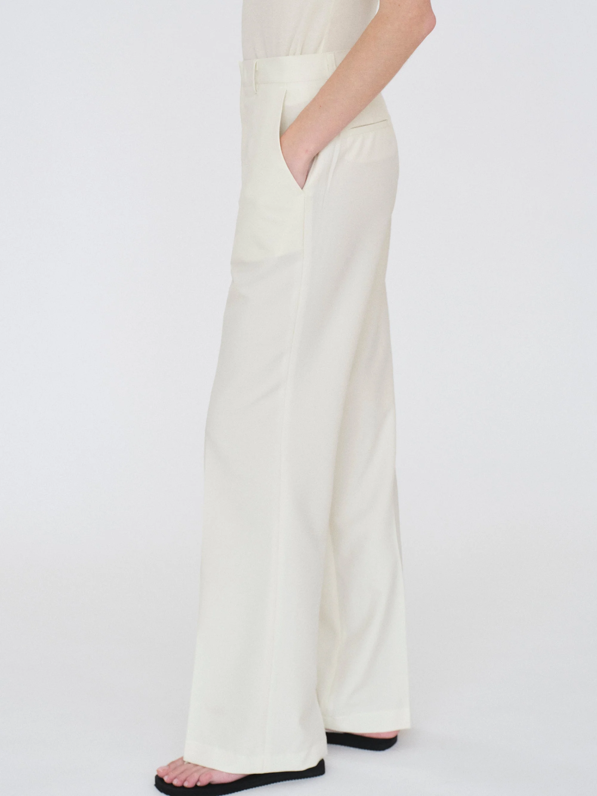 Streamlined Boot-Cut Trousers, Ivory - Image 8