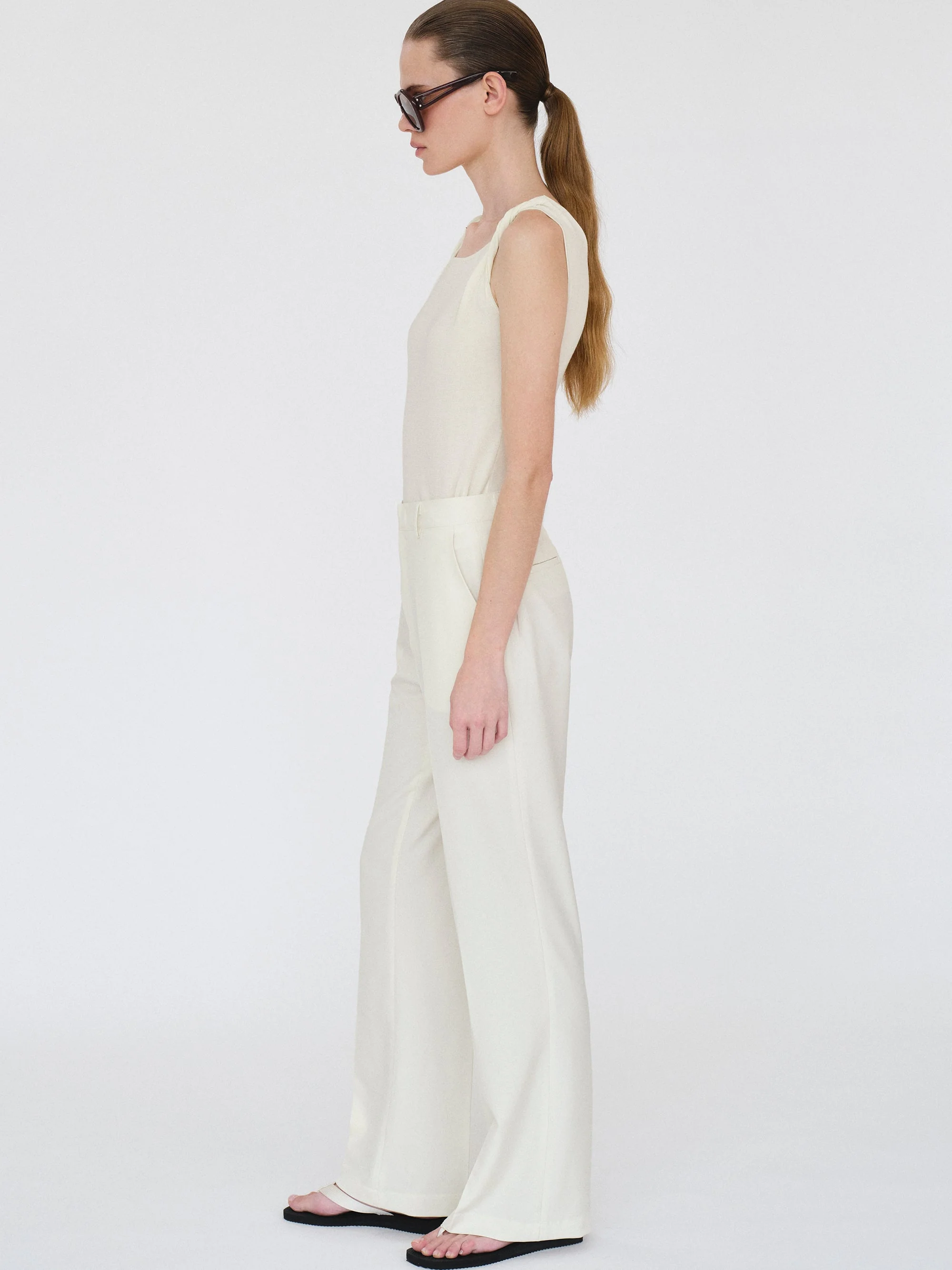 Streamlined Boot-Cut Trousers, Ivory - Image 9