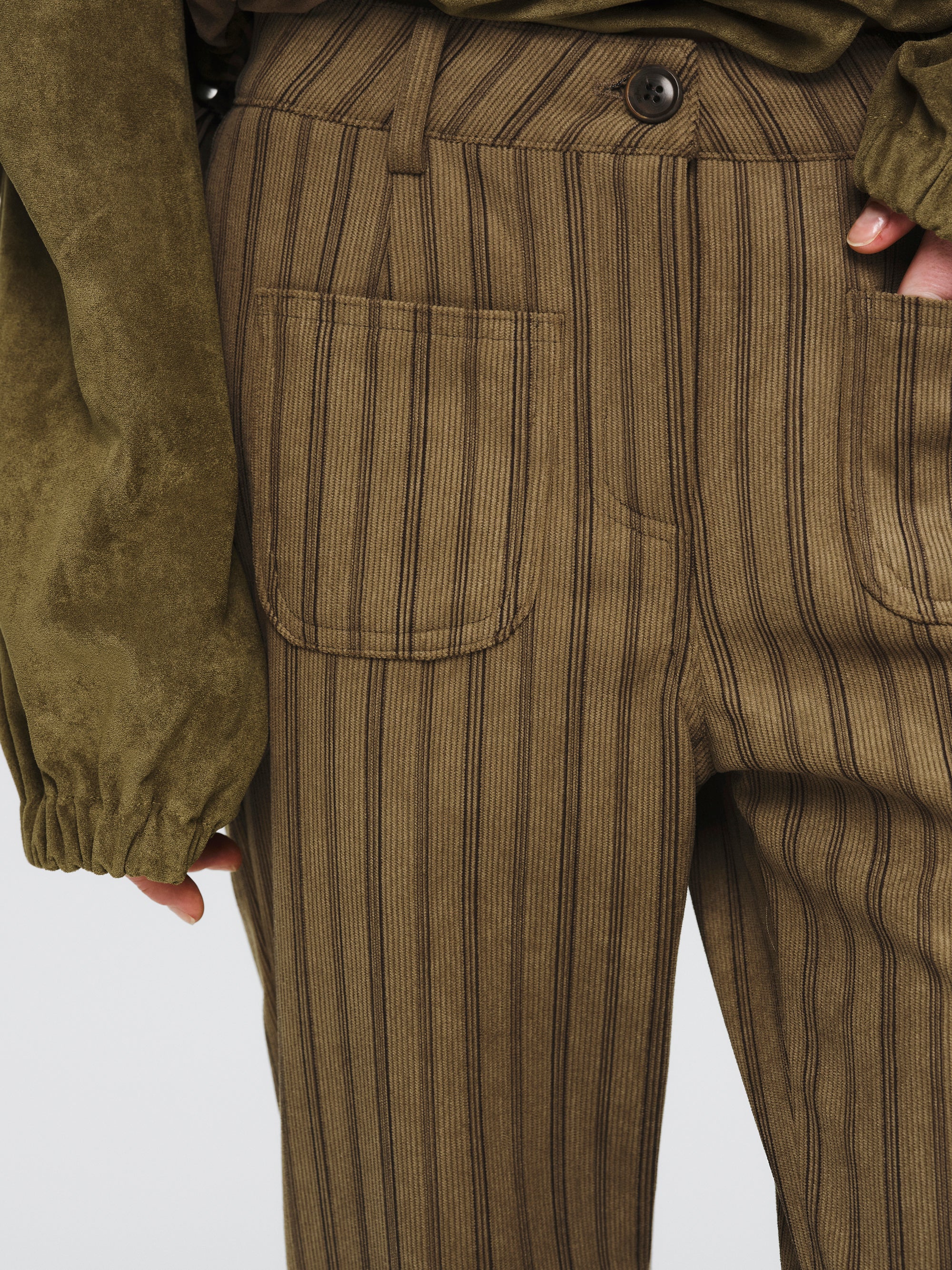 Striped Pocket Trousers, Brown - Image 2