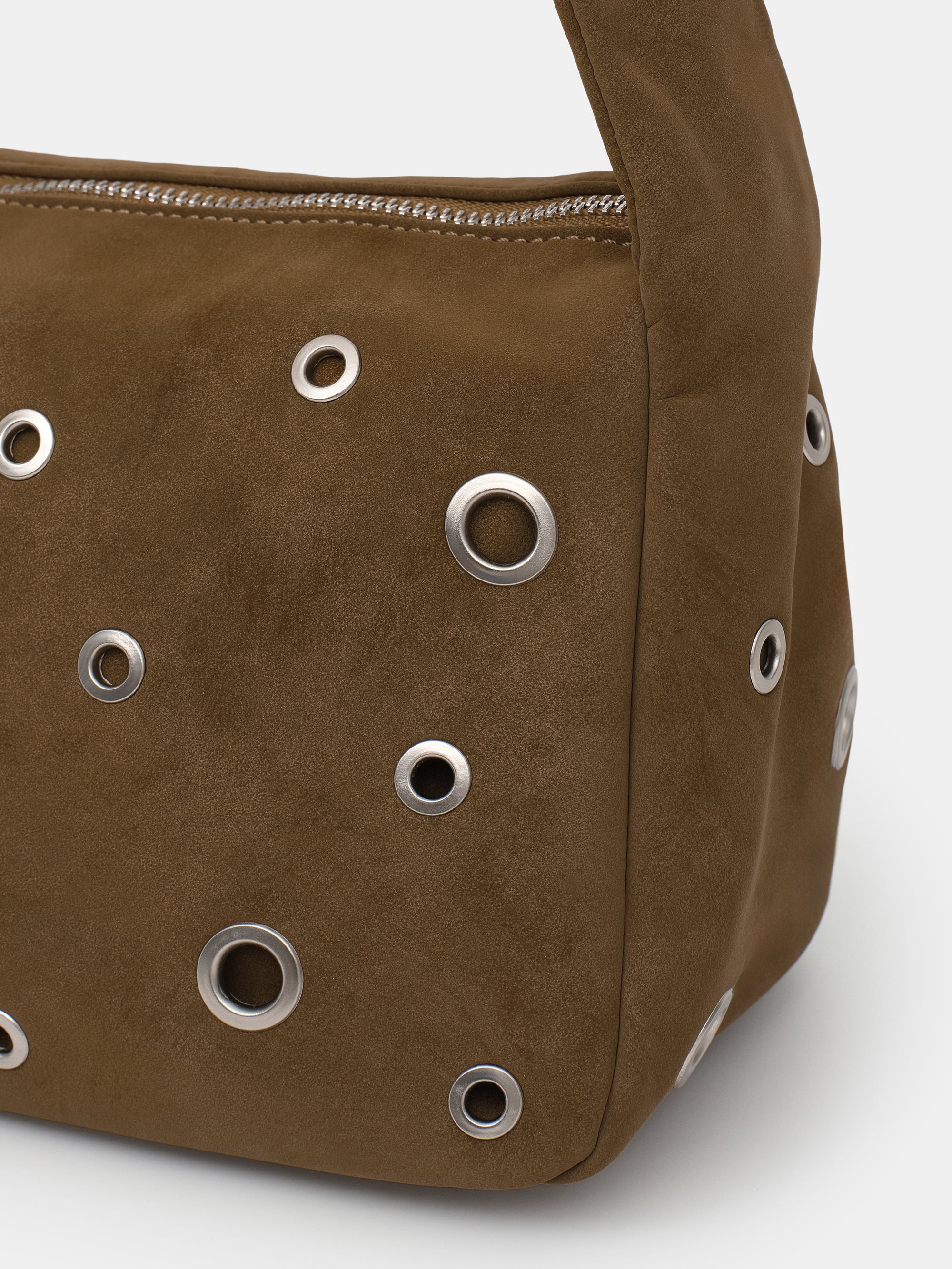 Studded Faux Suede Shoulder Bag, Camel - Image 2