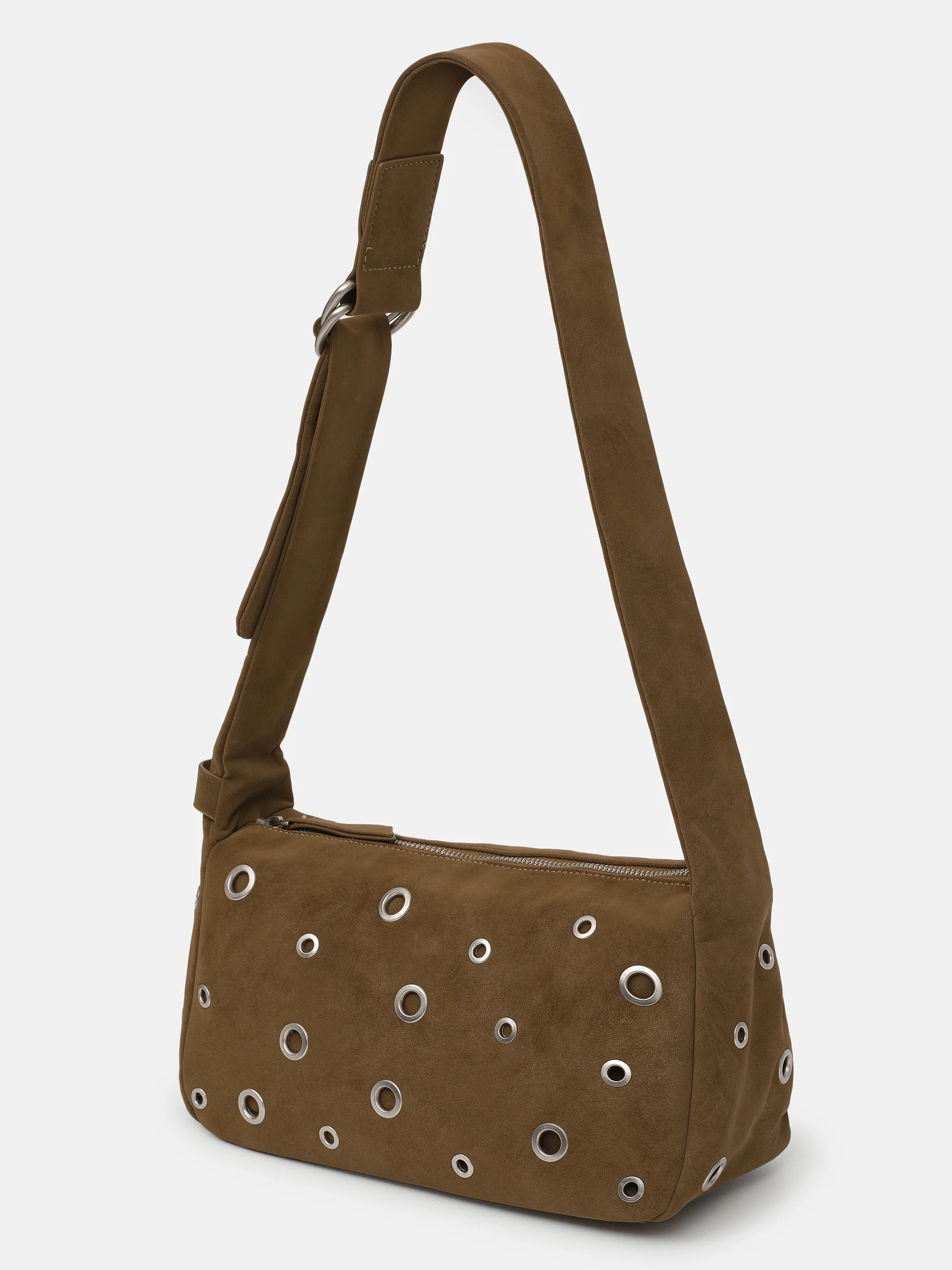 Studded Faux Suede Shoulder Bag, Camel - Image 3