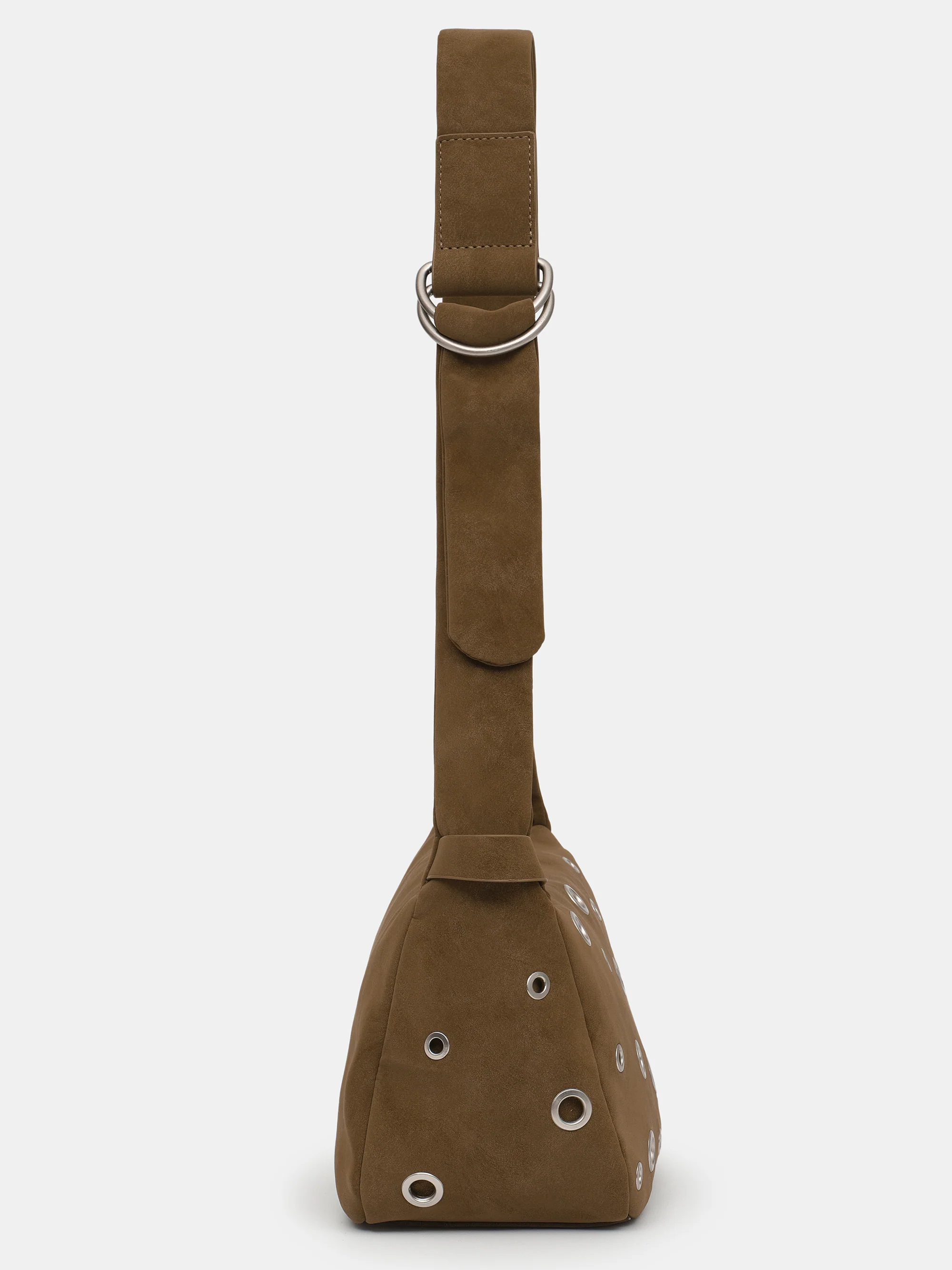 Studded Faux Suede Shoulder Bag, Camel - Image 4