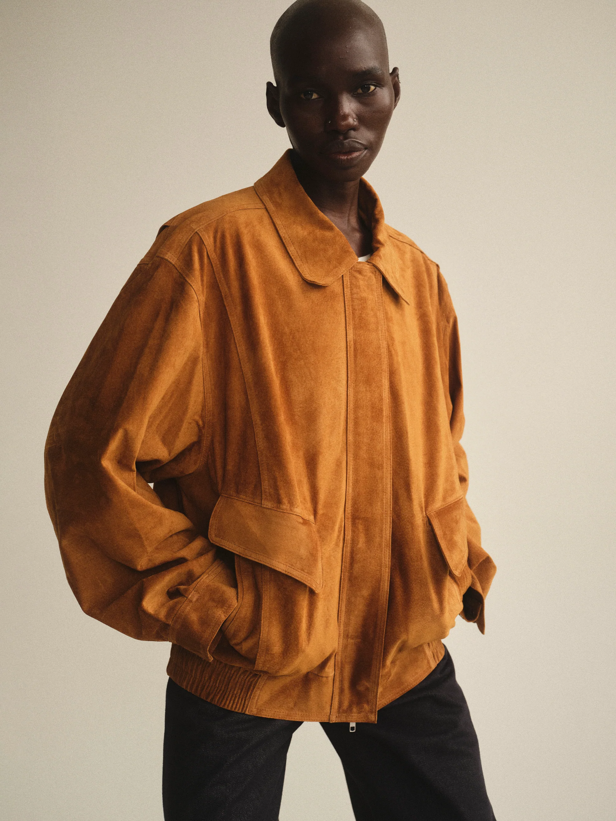 Suede Bomber Jacket, Cognac - Image 4