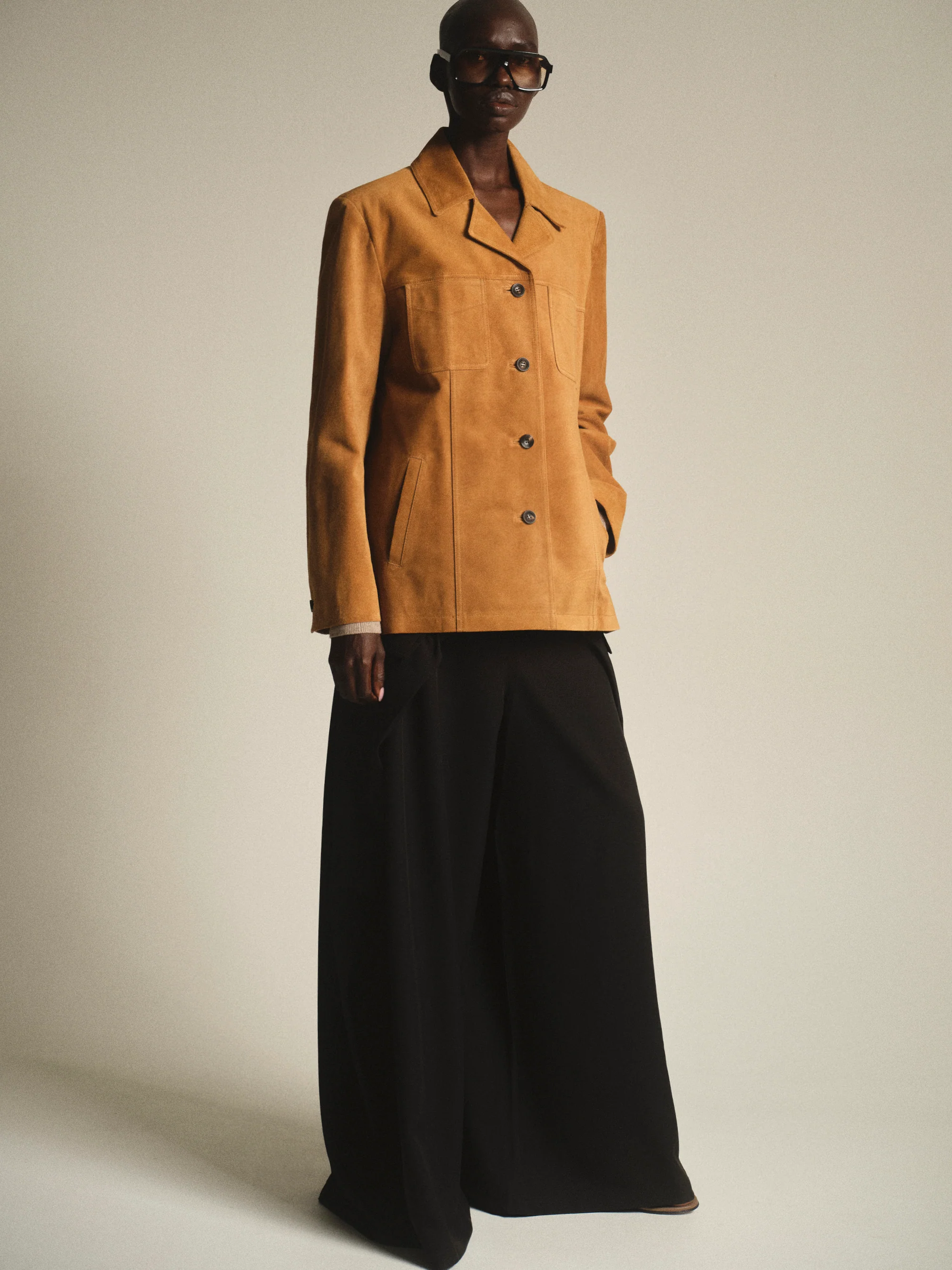 Suede Buttoned Blazer, Camel - Image 2