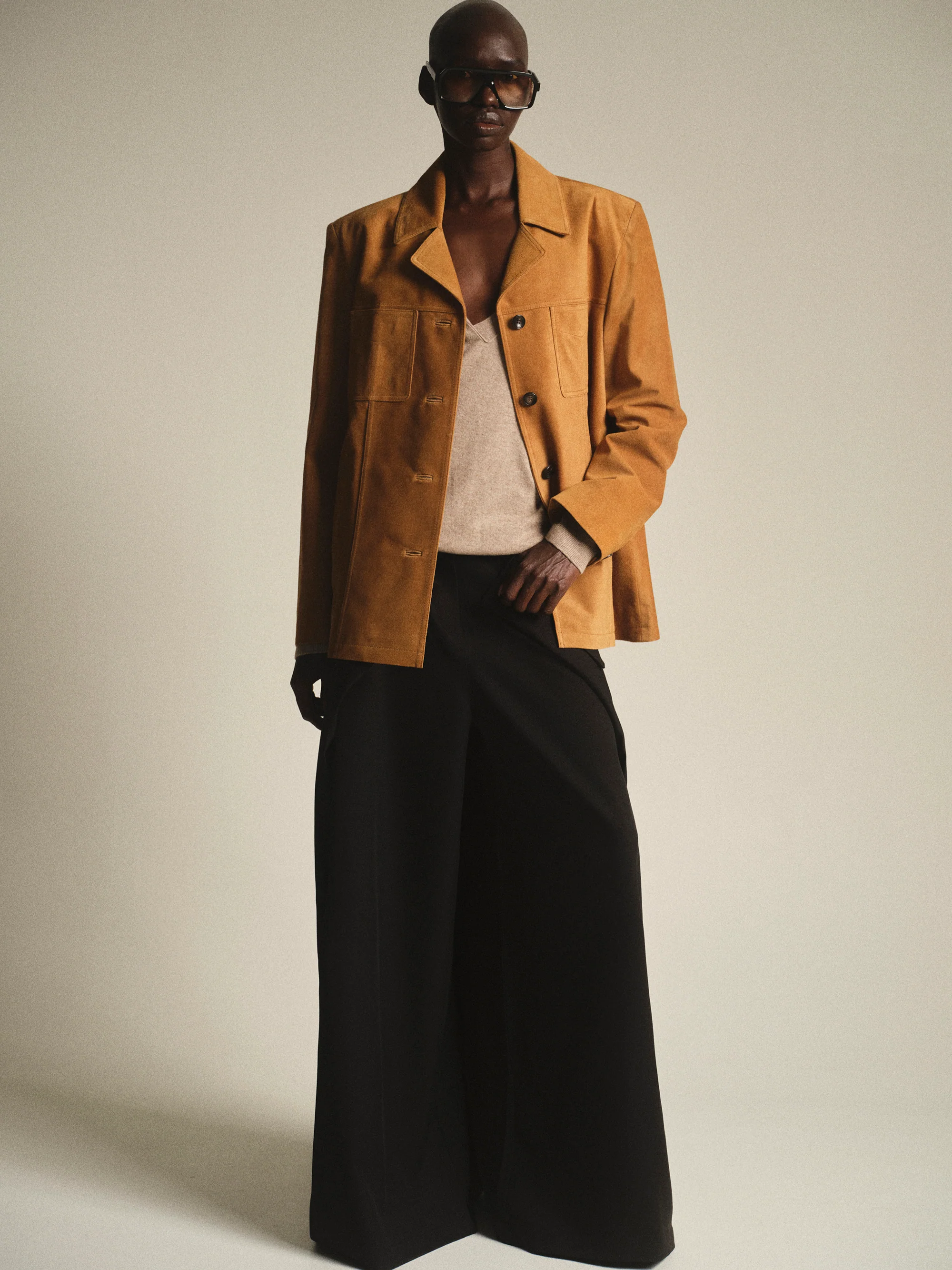 Suede Buttoned Blazer, Camel - Image 4