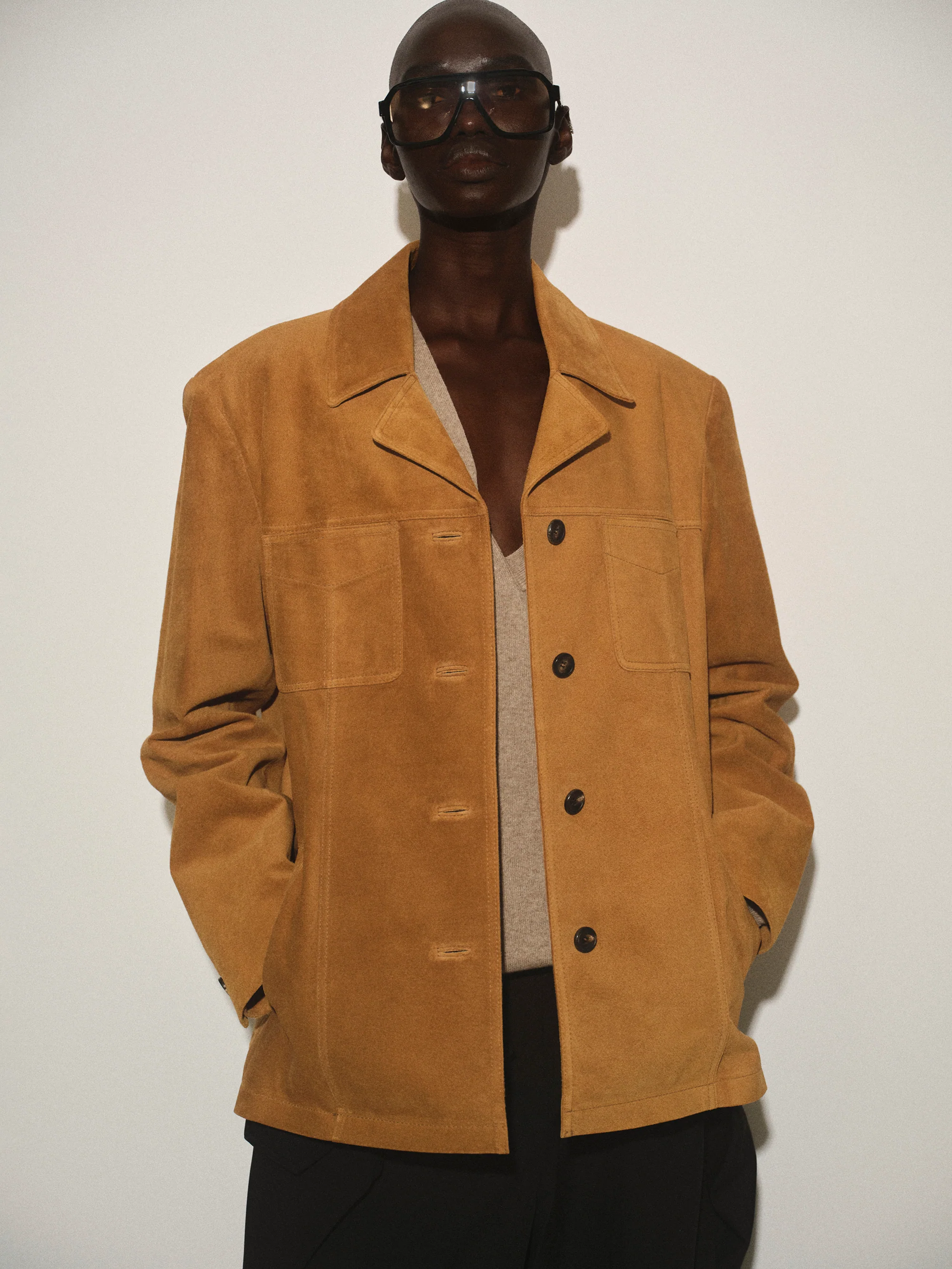 Suede Buttoned Blazer, Camel - Image 5