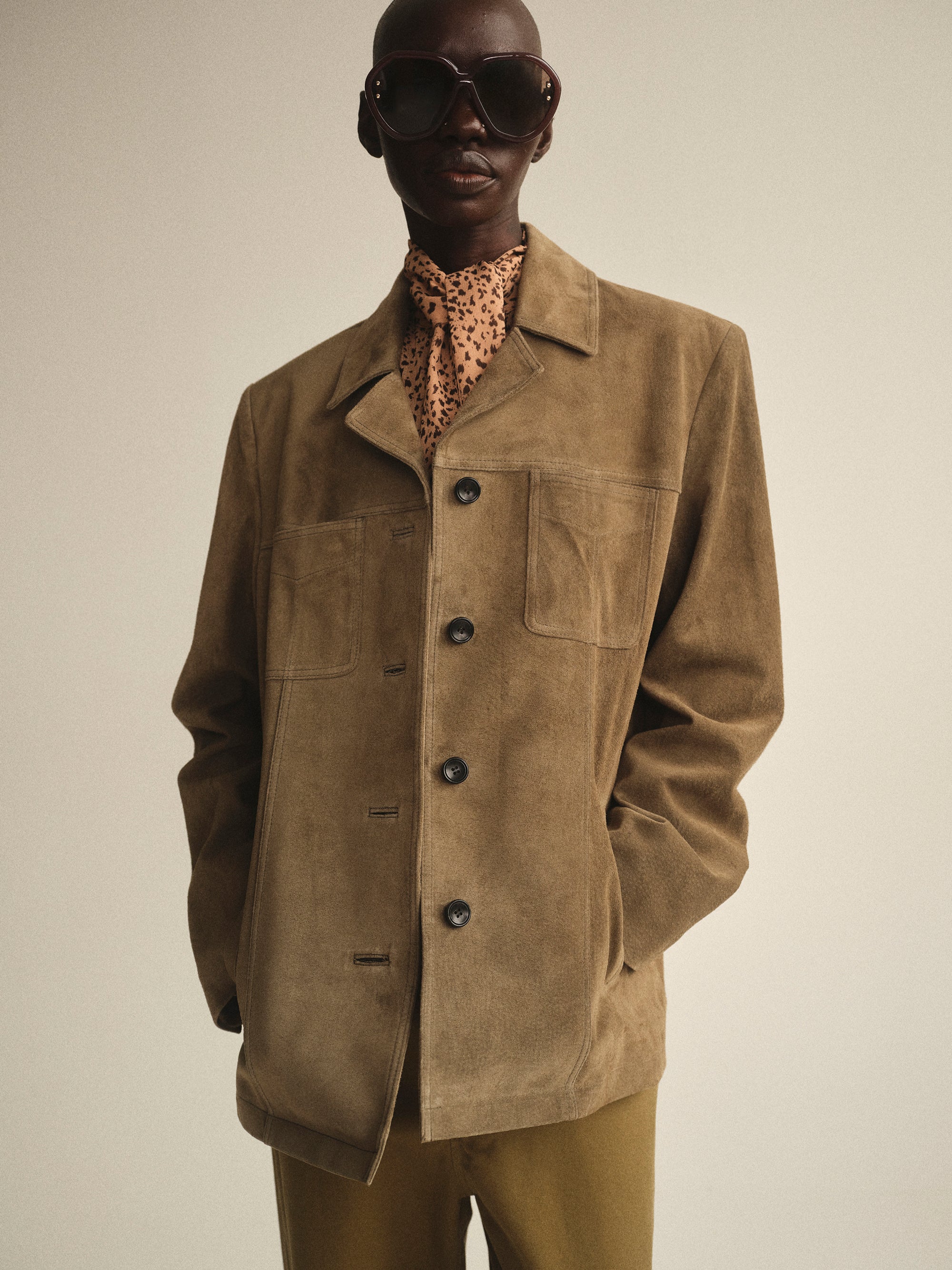 Suede Buttoned Blazer, Mousse - Image 2