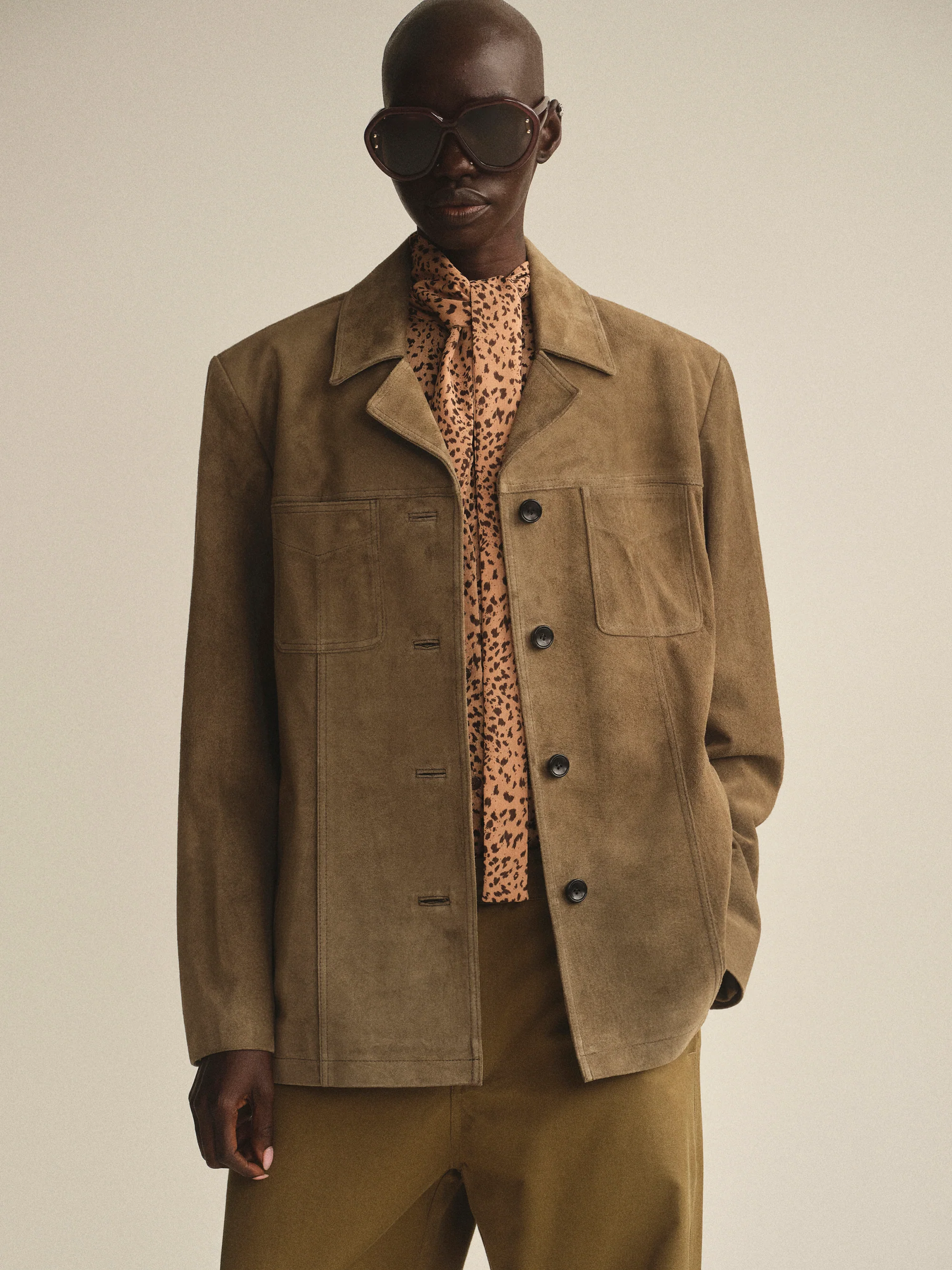 Suede Buttoned Blazer, Mousse - Image 3