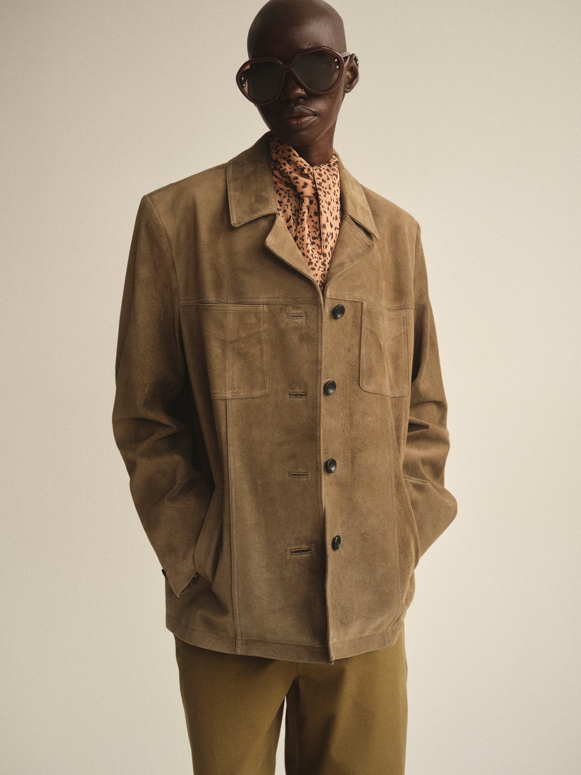 Suede Buttoned Blazer, Mousse - Image 4