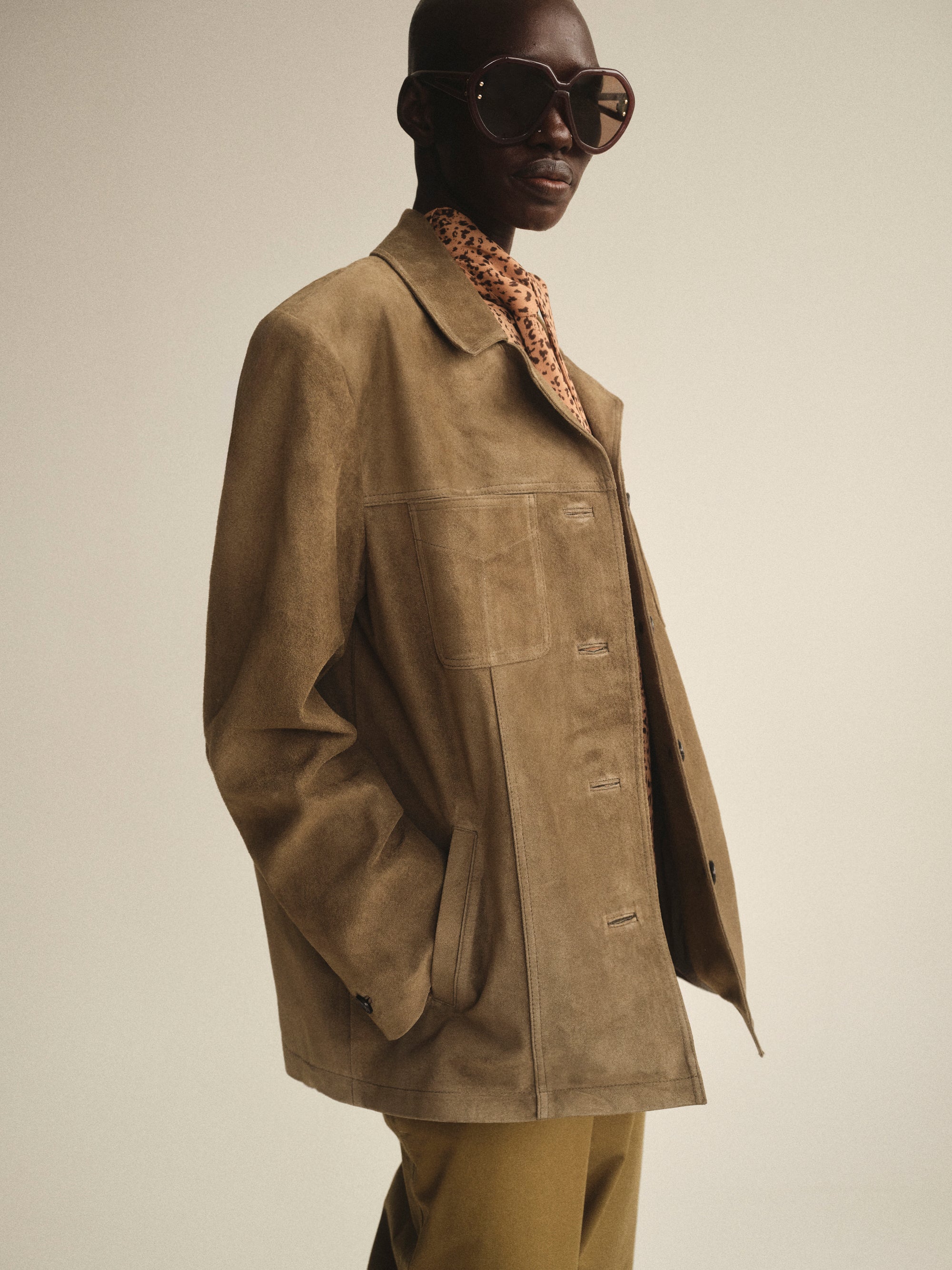 Suede Buttoned Blazer, Mousse - Image 5