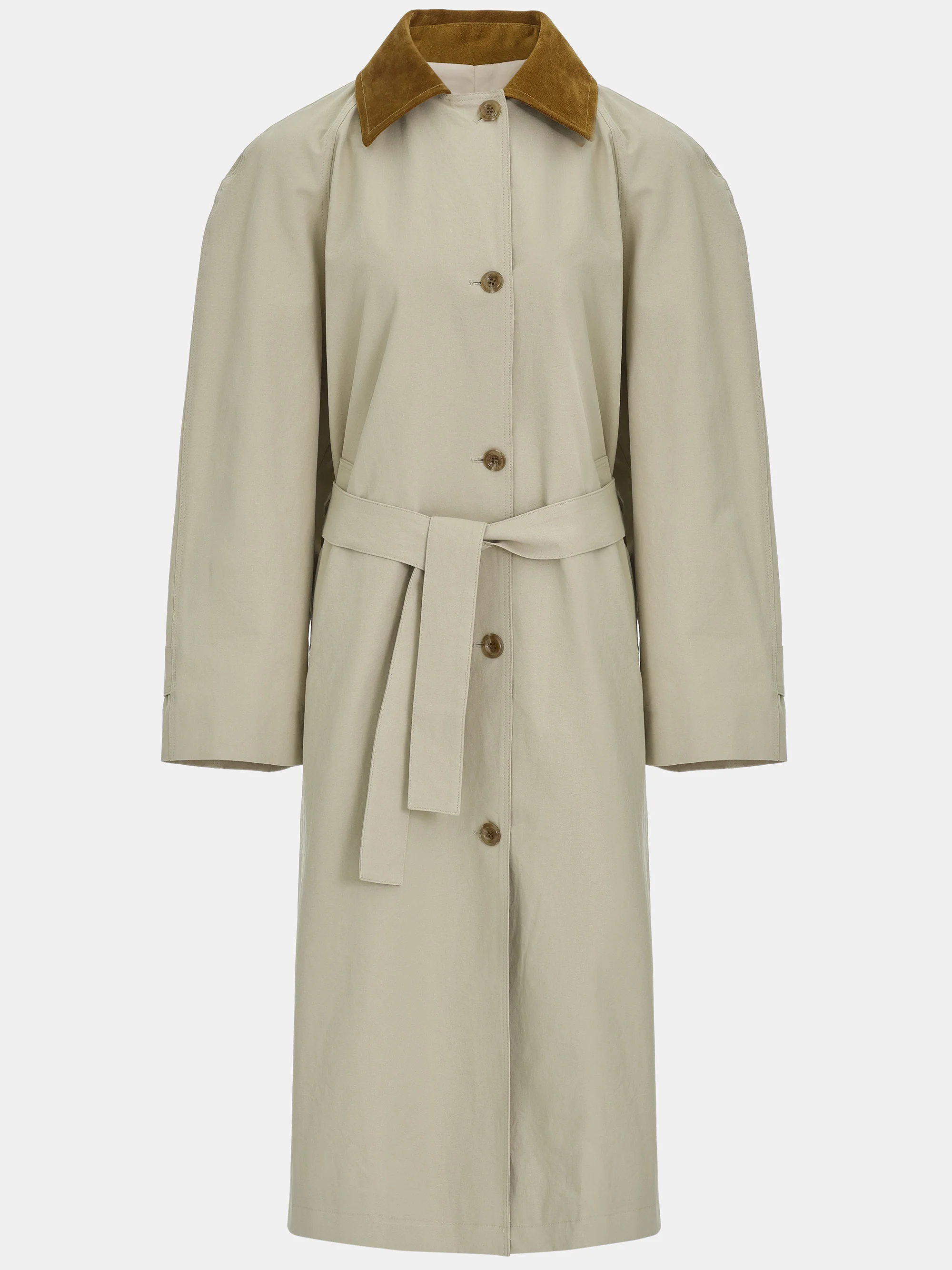 Suede-Collar Car Coat, Beige