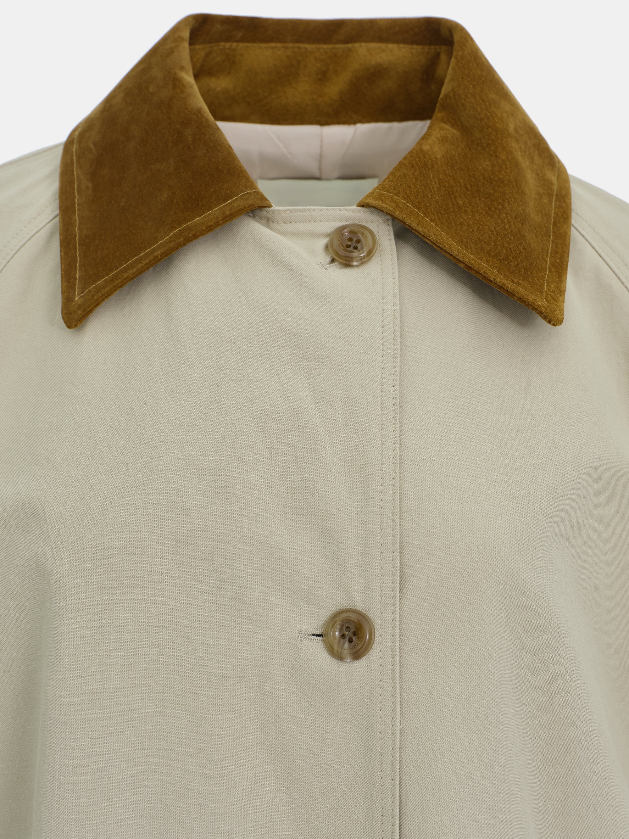 Suede-Collar Car Coat, Beige - Image 2