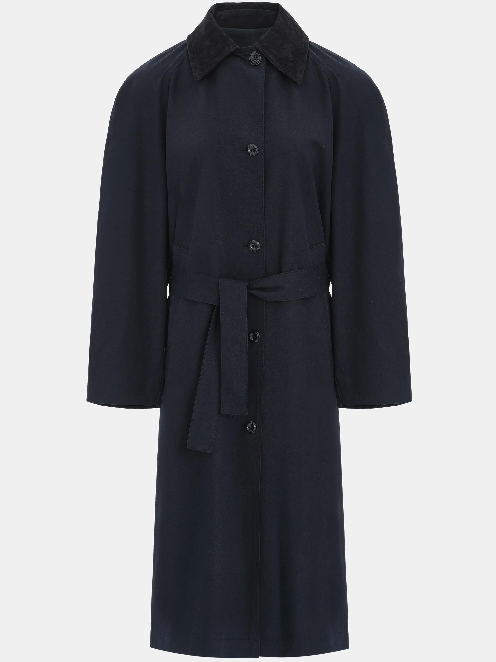 Suede-Collar Car Coat, Navy