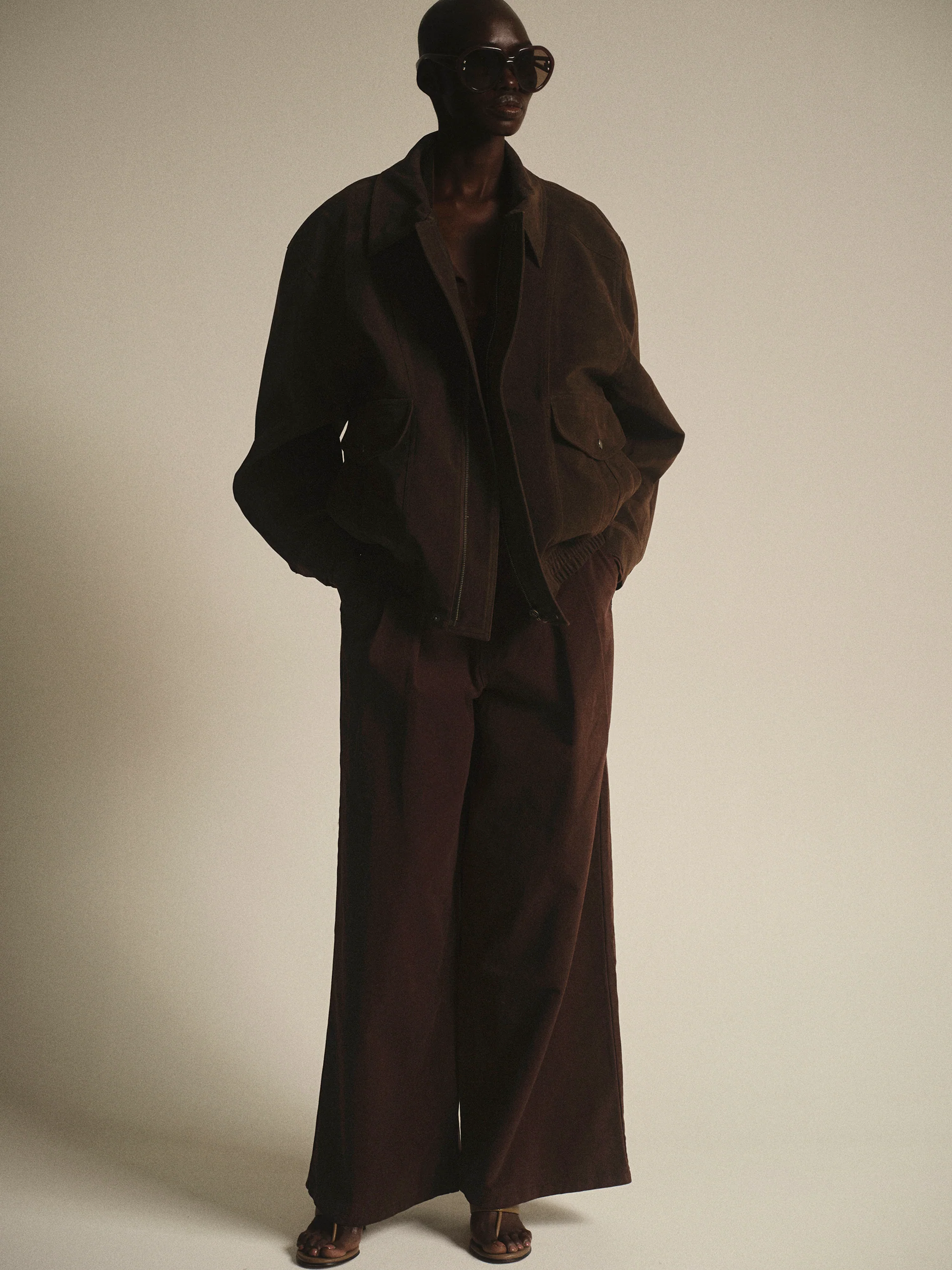 Suede Effect Bomber Jacket, Brown - Image 3