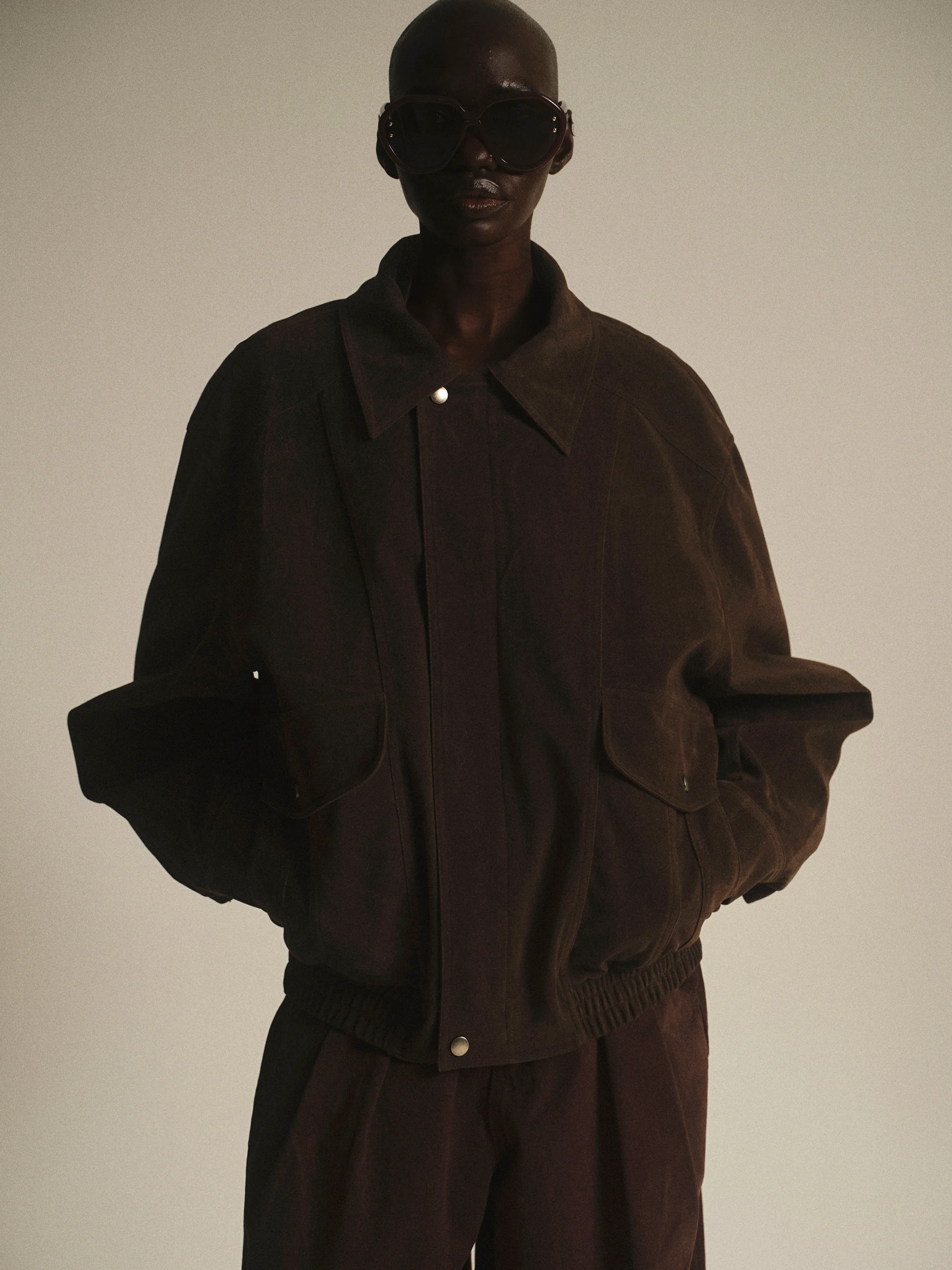 Suede Effect Bomber Jacket, Brown - Image 4