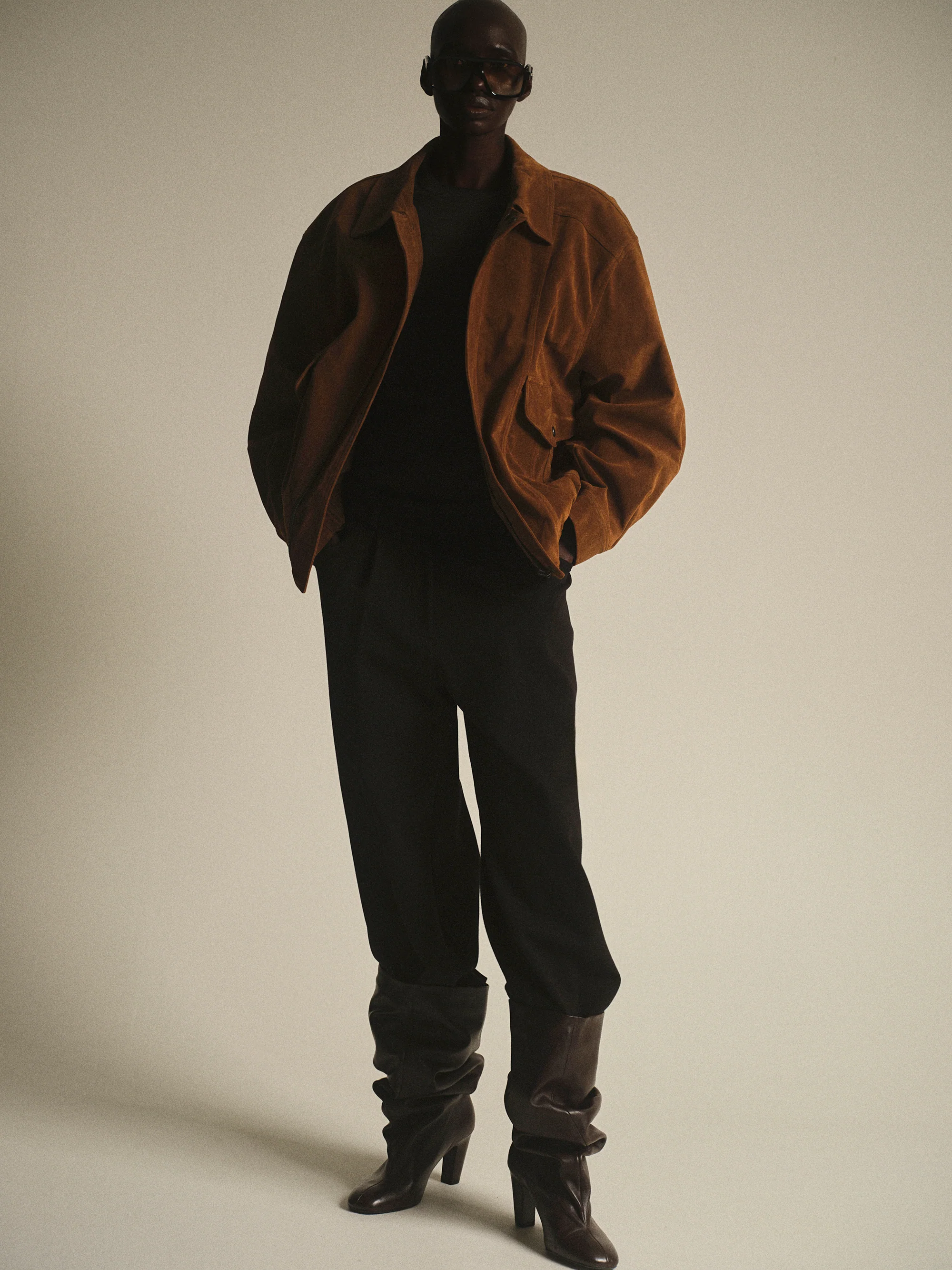 Suede Effect Bomber Jacket, Cognac - Image 4