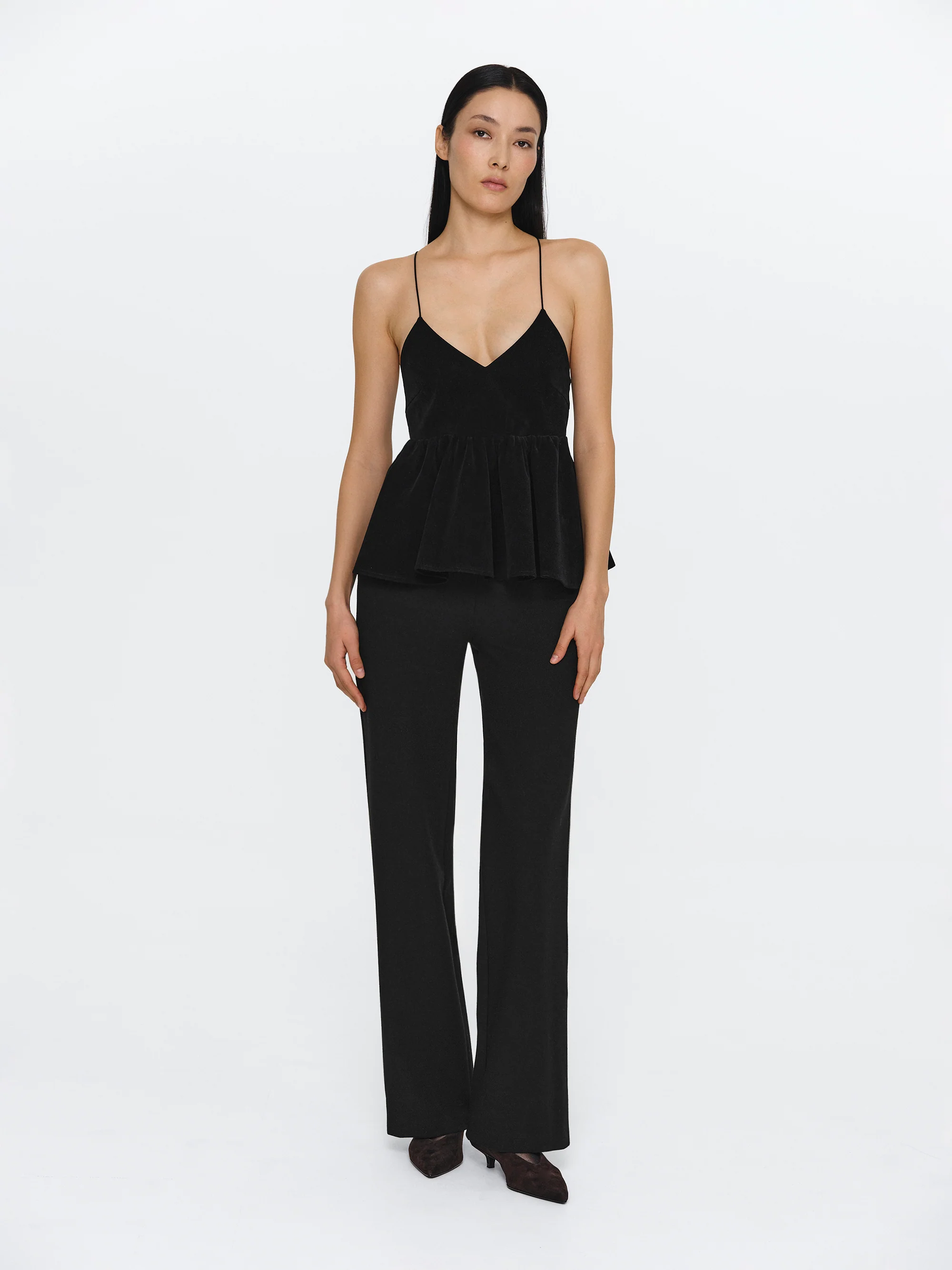 Suede Effect Peplum Strappy Top, Black