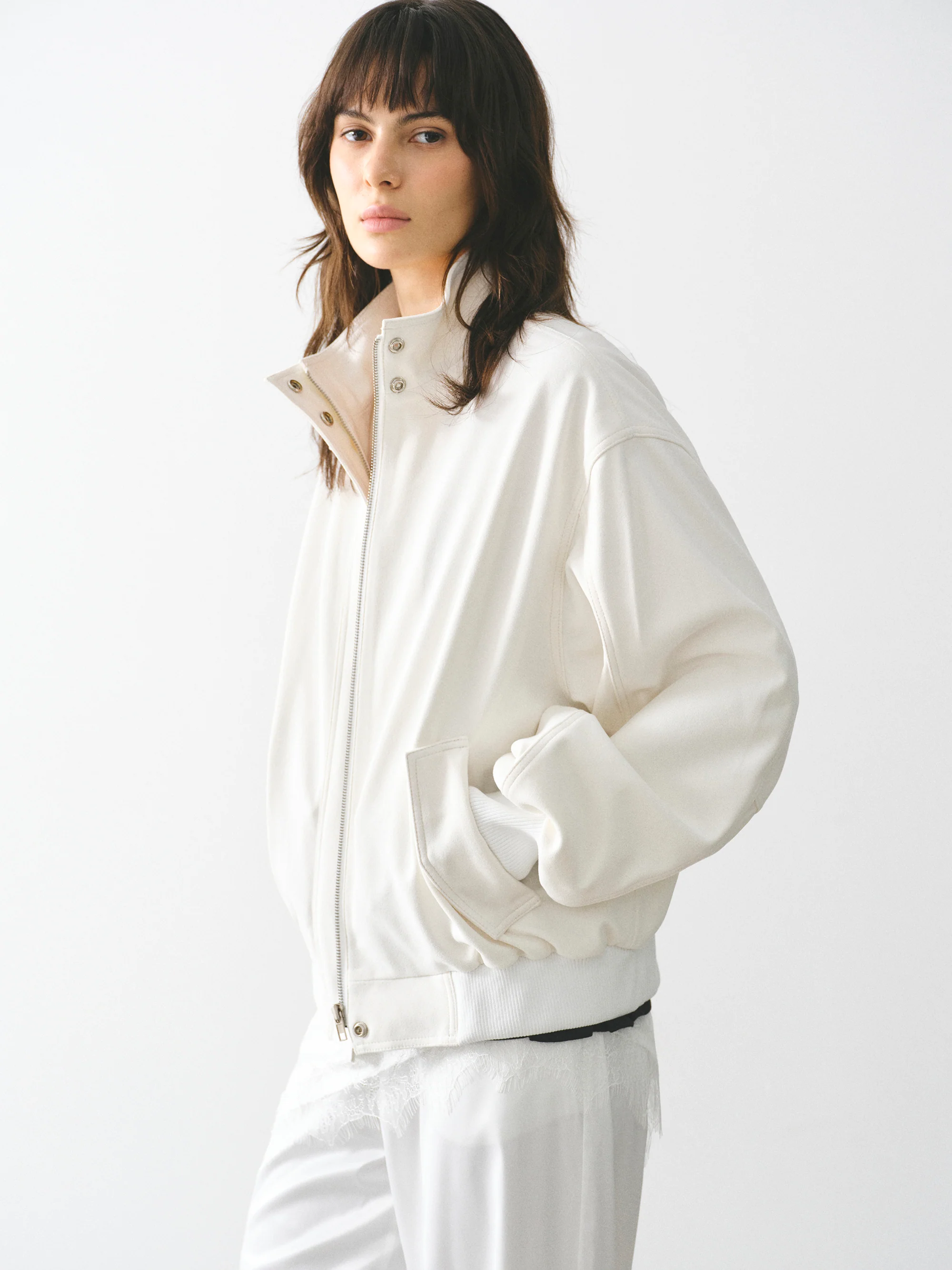 Suede-Effect Track Jacket, White - Image 3