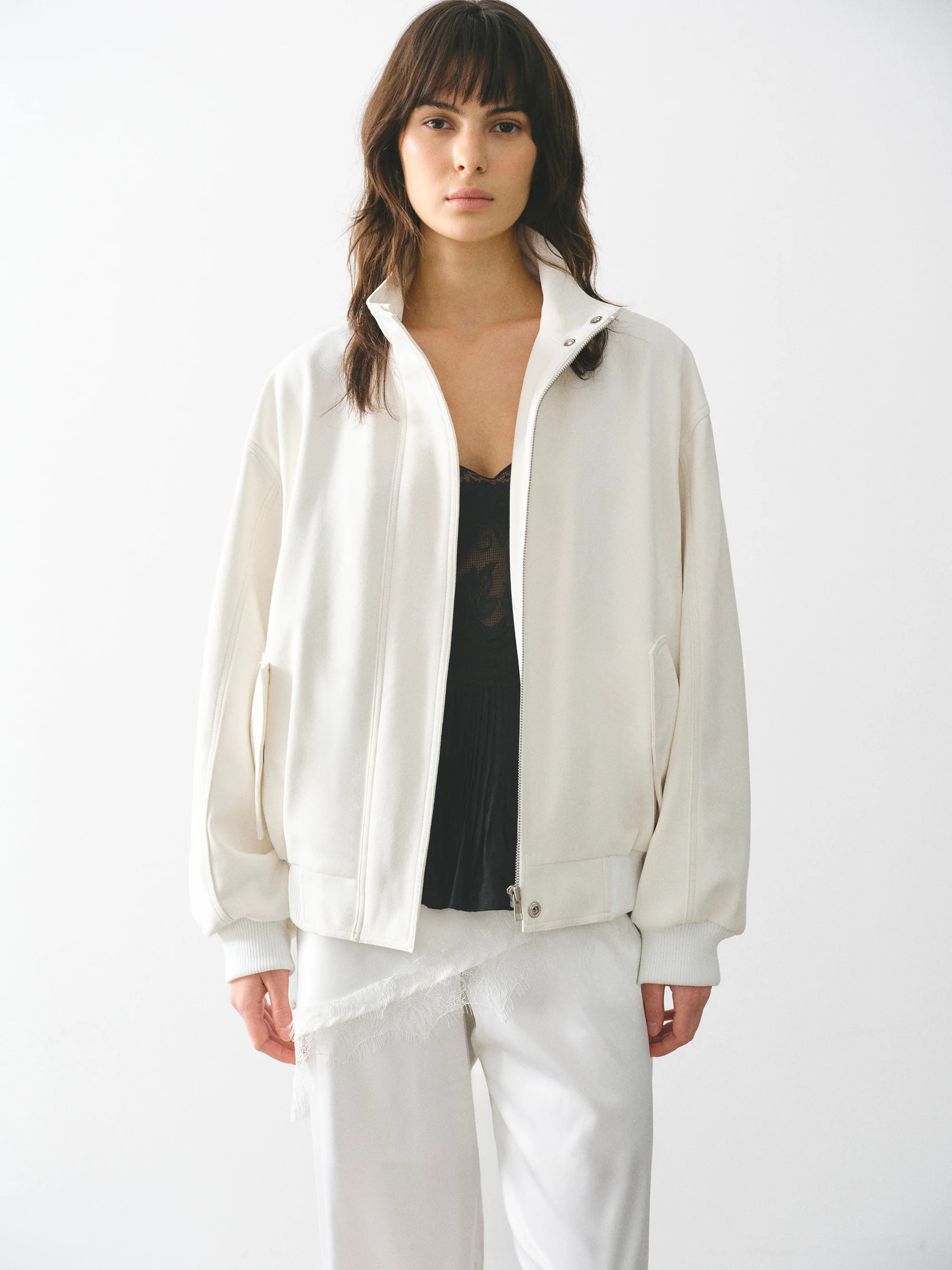 Suede-Effect Track Jacket, White - Image 5
