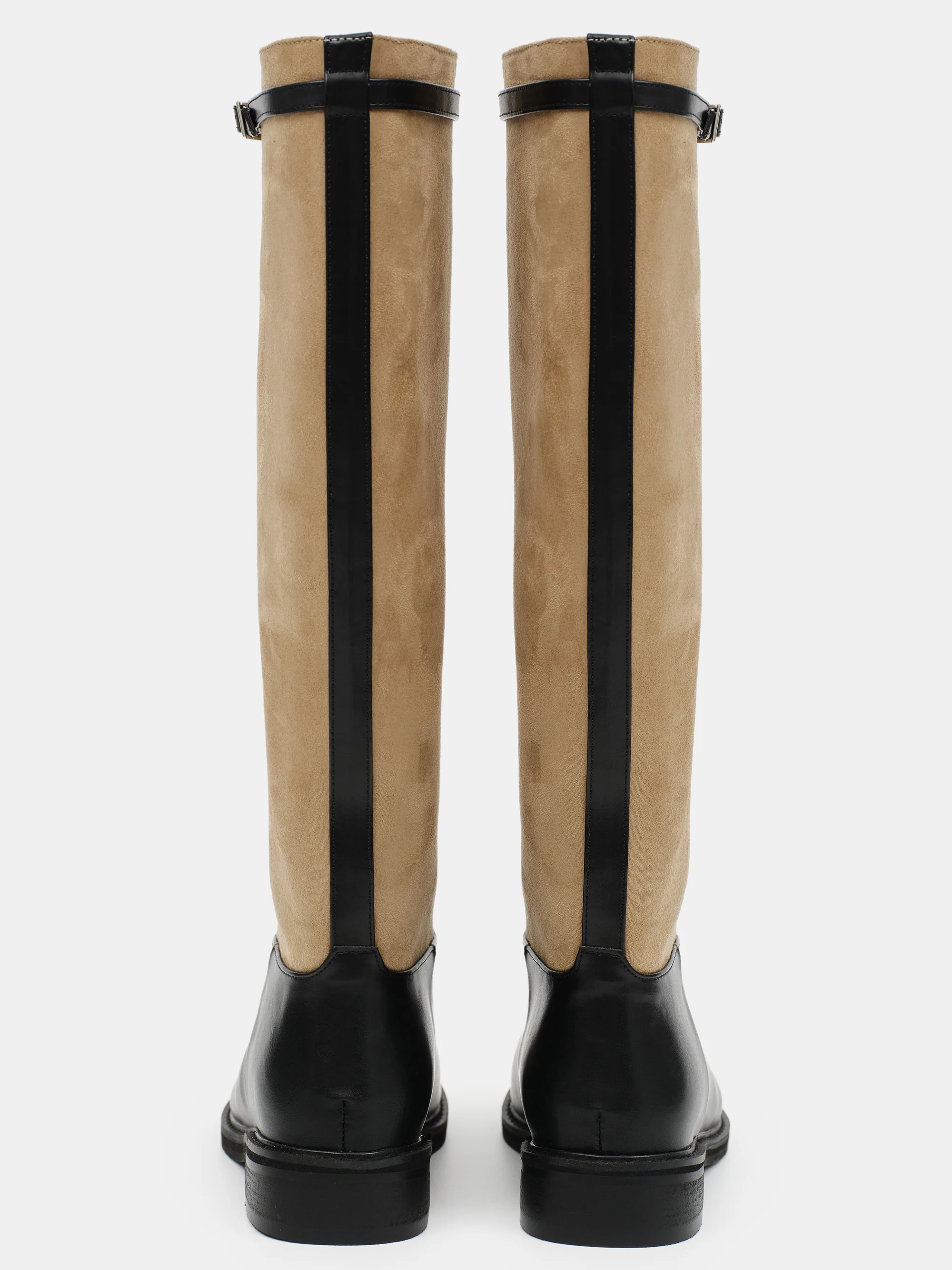 Suede Knee-High Buckle Boots, Beige - Image 5